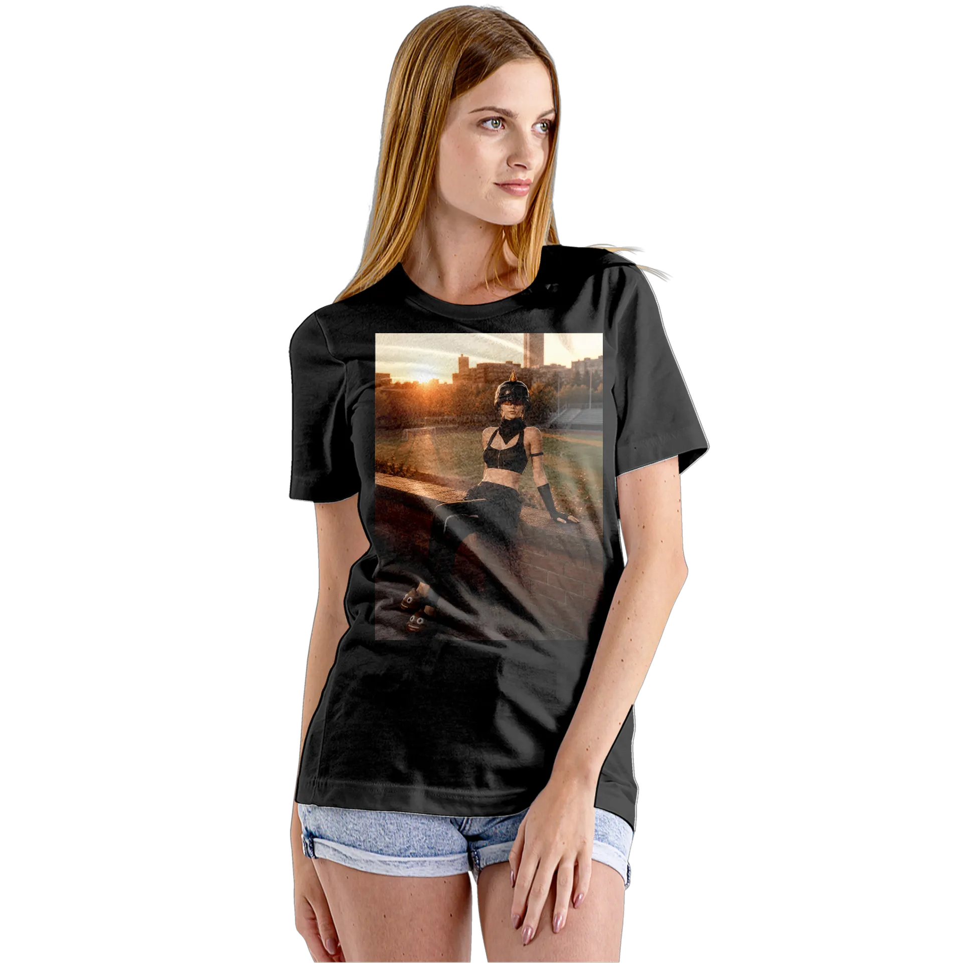 Camiseta Babylook Mulher com Capacete Preto 100% Algodão - Imagem 5