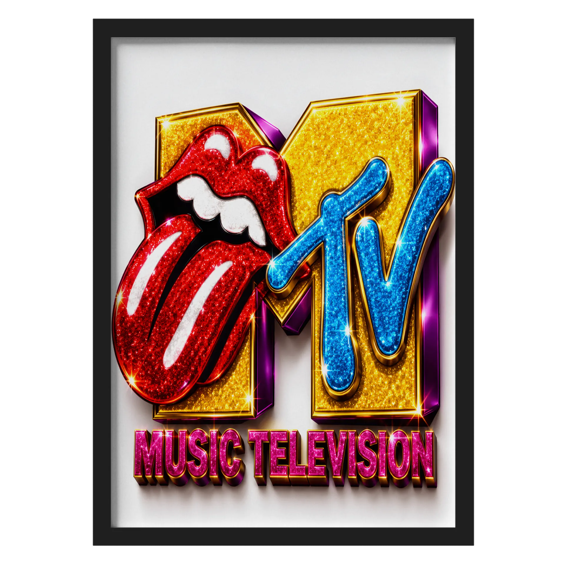 Quadro Rolling Stones Glitz Letras Neon A3 vidro MDF - Imagem 1