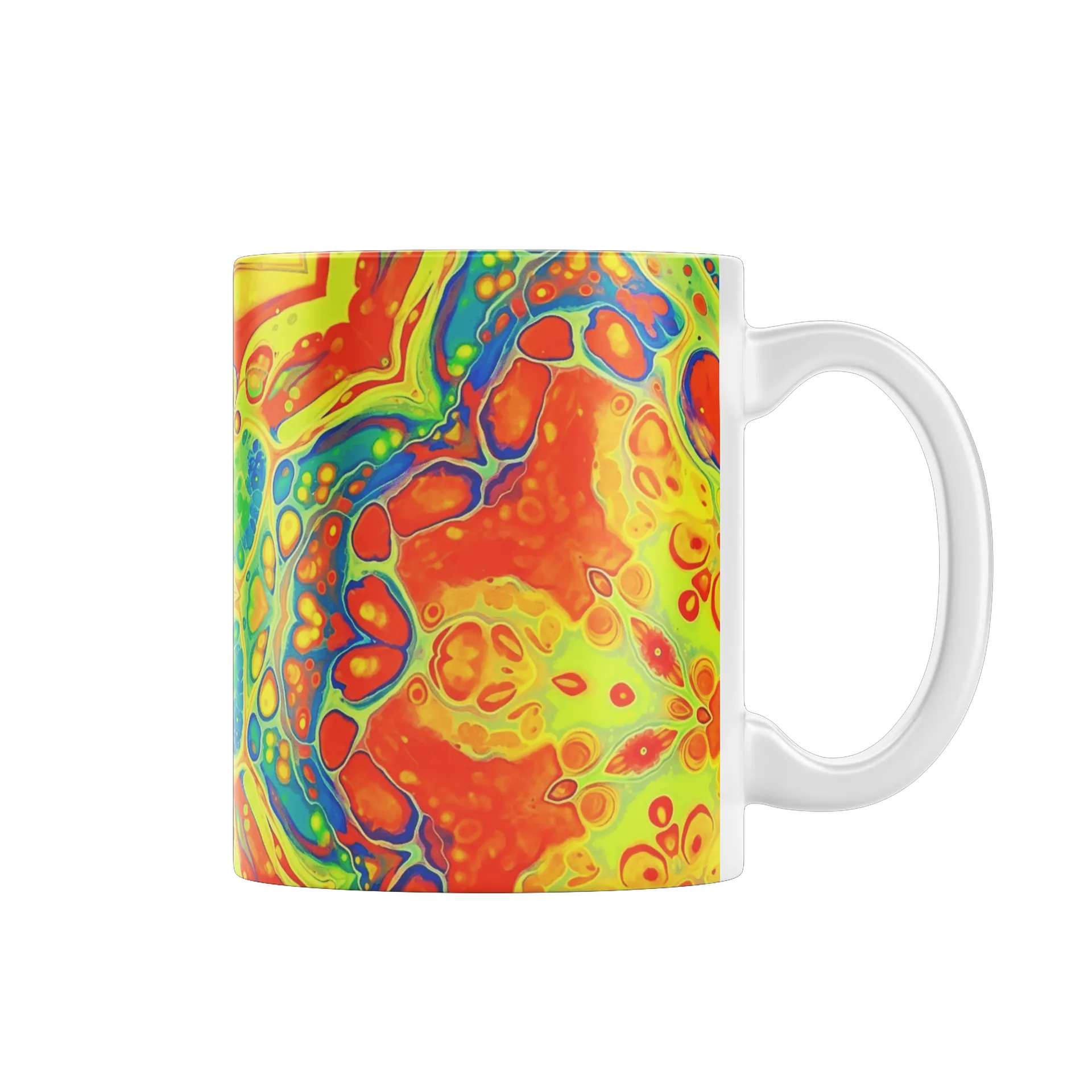 Caneca Laranja Amarelo Azul Estampa Psicodélica 325ml - Imagem 1