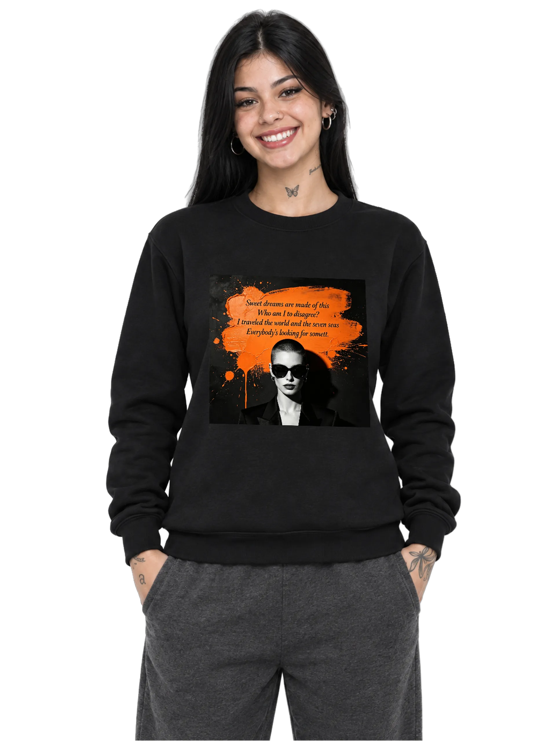 Suéter Moletom Estampa Tipográfica Preto e Laranja 350g/m² - Imagem 1