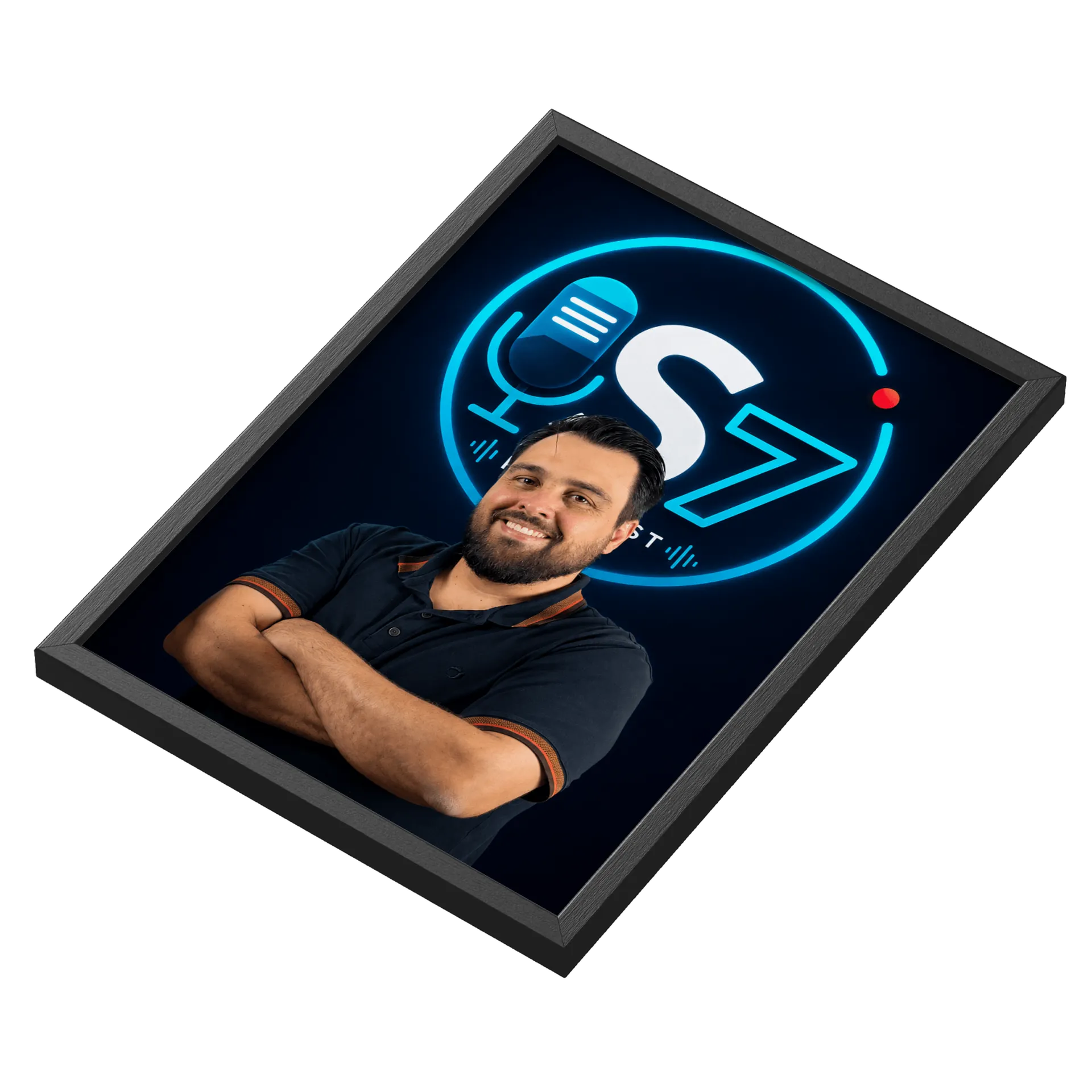 Quadro Retrô Microfone Neon Azul A3 com Vidro MDF e Vidro de Studio7 Podcast — imagem 3 de 3