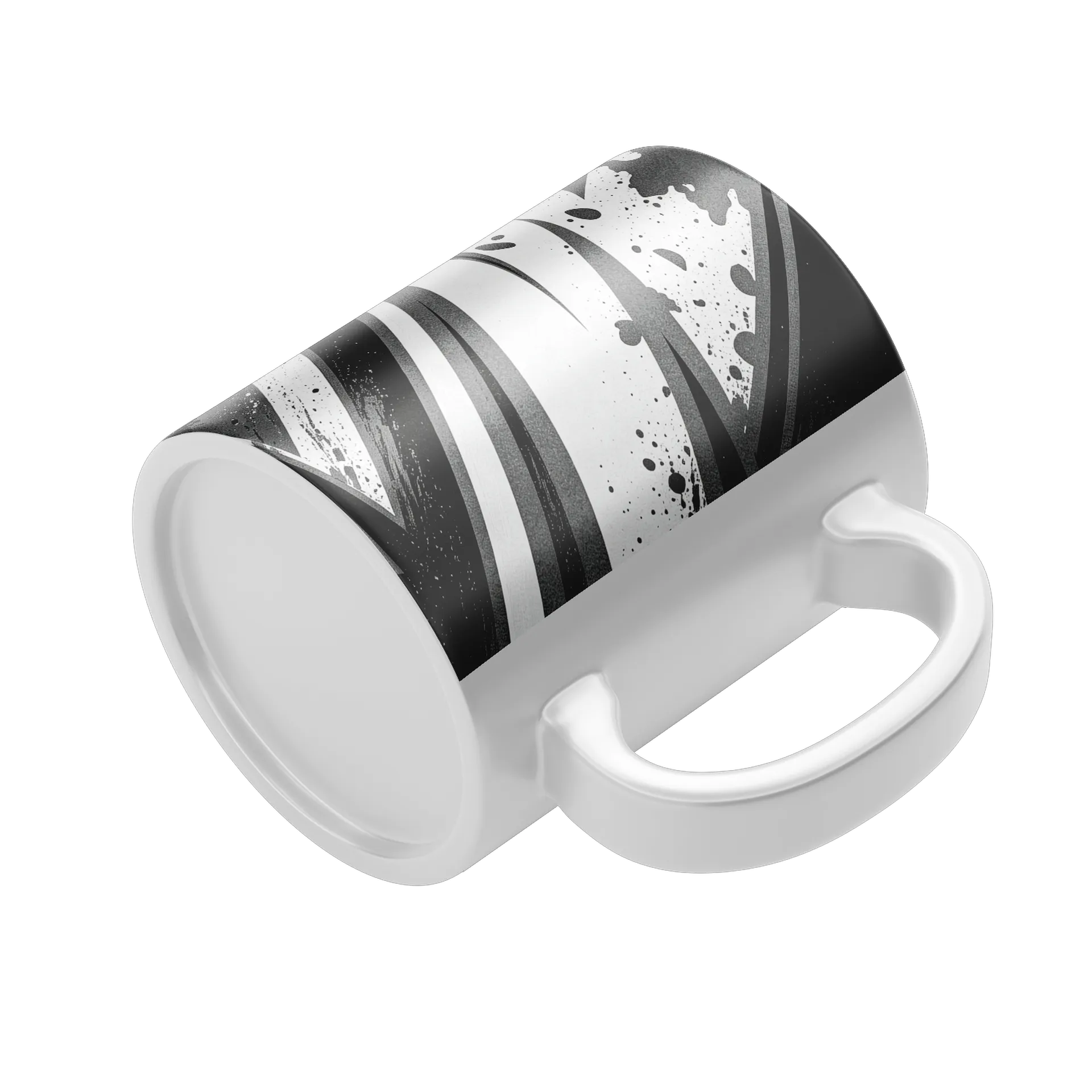 Caneca Porcelana Estampa Abstrata Preto Branco 325ml - Imagem 4