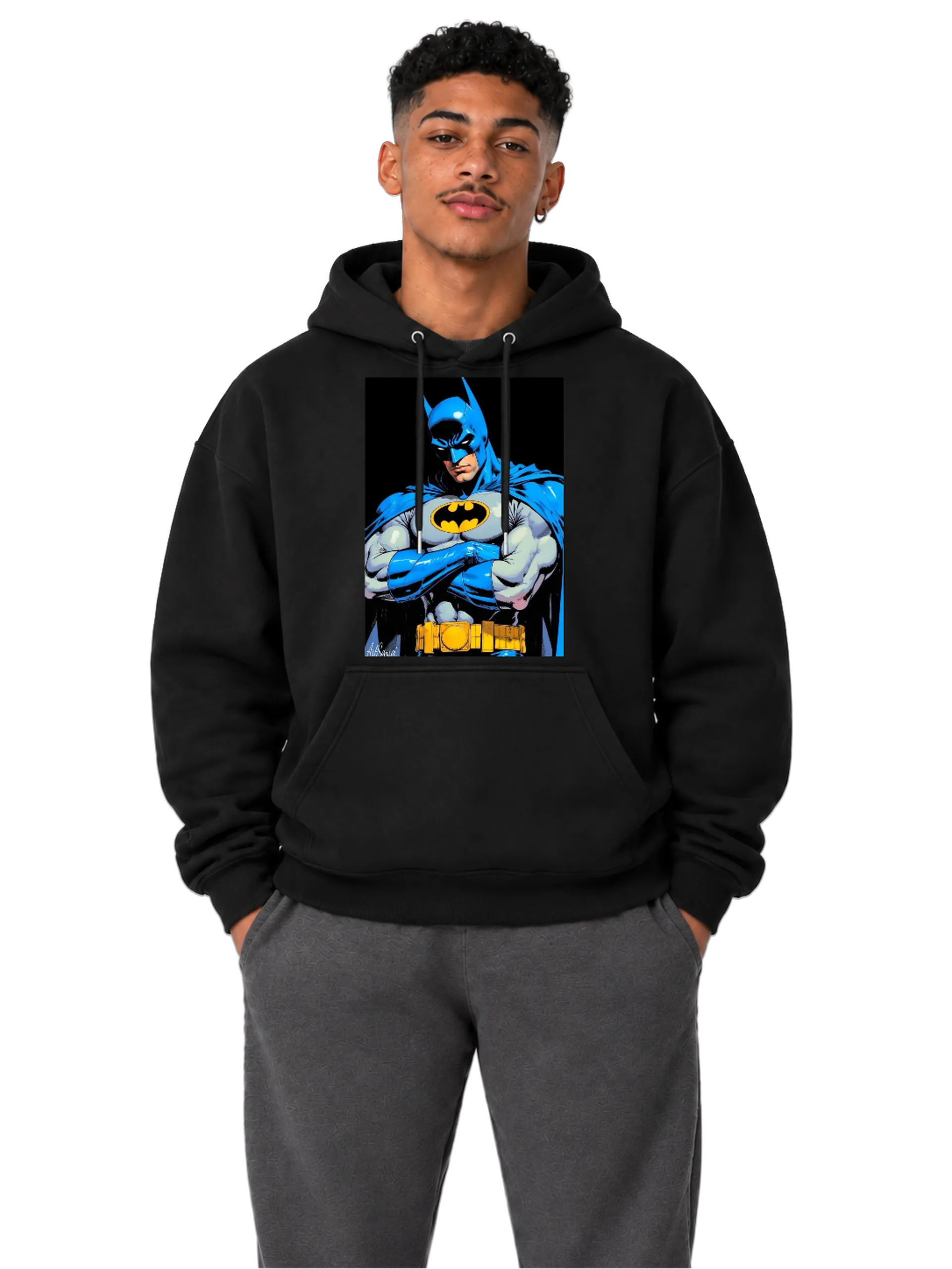 Blusa Moletom Canguru Batman Ilustração em Quadrinhos Azul - Imagem 3