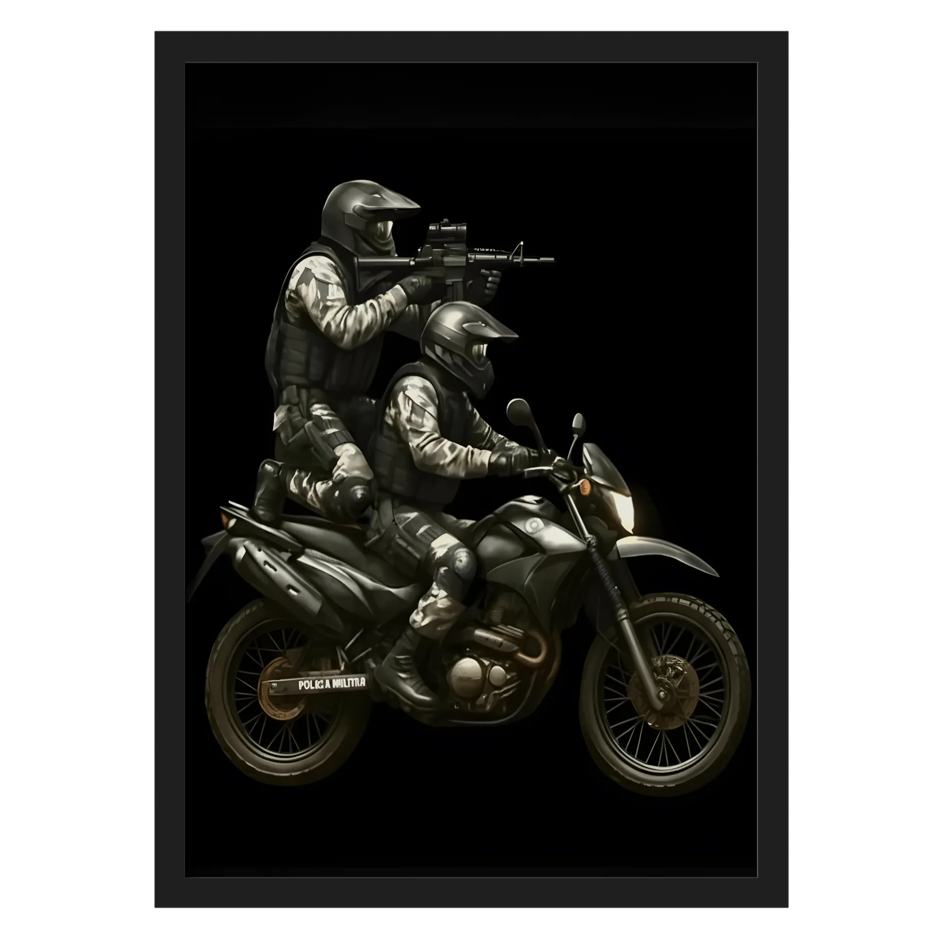 Quadro Policiais Militares em Moto Estilo Realista A3 - Imagem 1