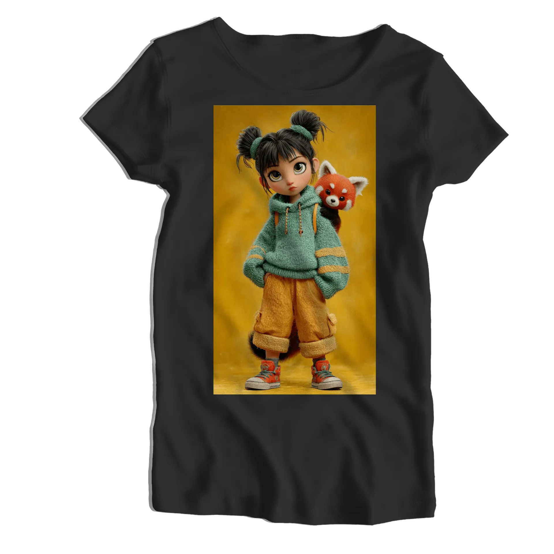 Camiseta Babylook Menina e Panda-Vermelho Cartoon 100% - Imagem 1
