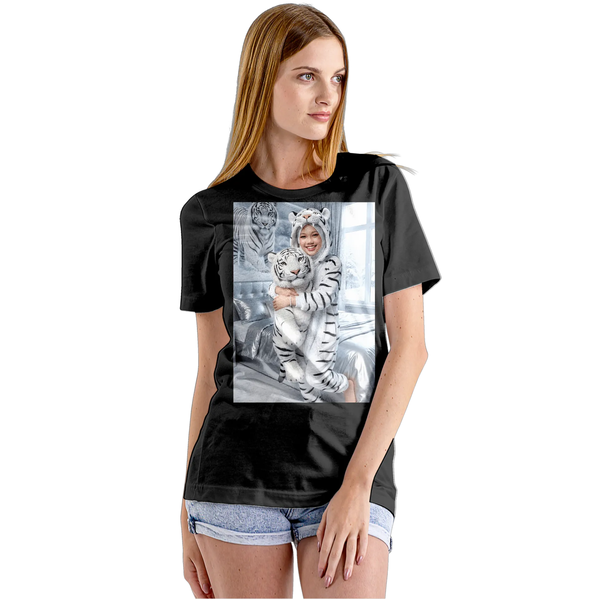 Camiseta Babylook Tigre Branco Realista 100% Algodão - Imagem 5