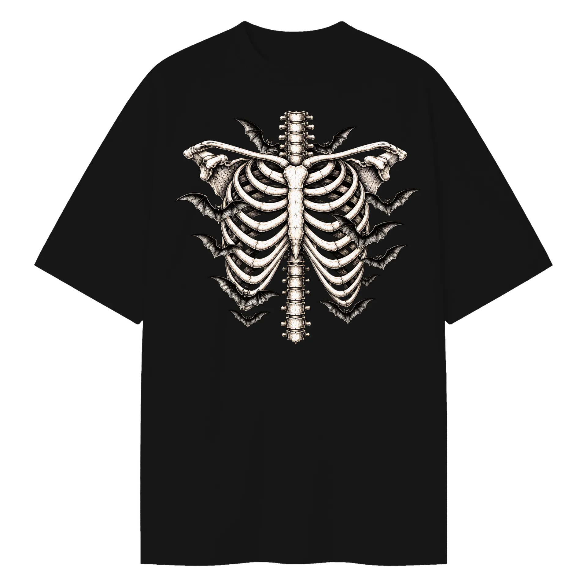 Camiseta Oversized Costelas com Morcegos Monocromática - Imagem 1