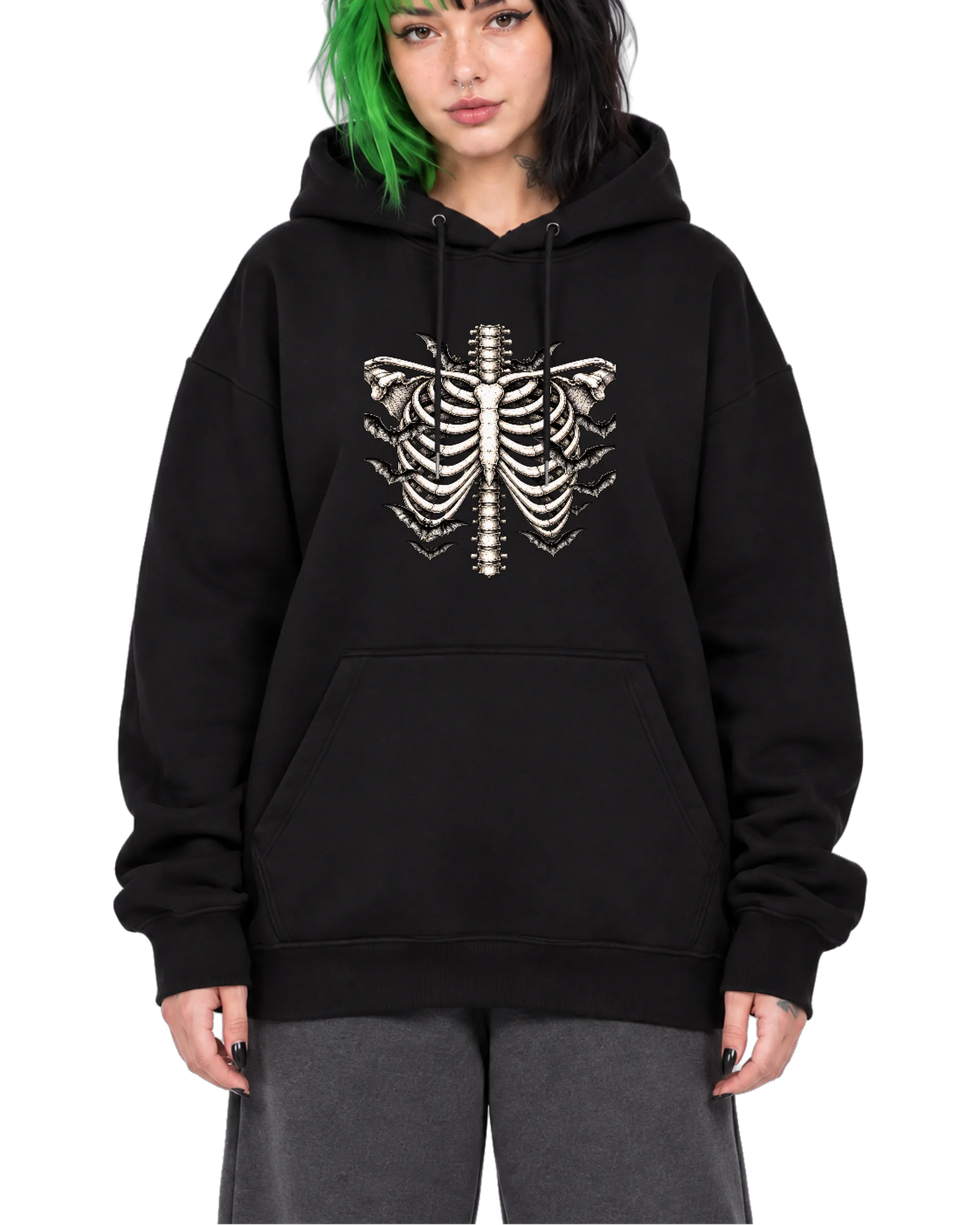 Blusa Moletom Canguru Costelas e Morcegos Monocromática - Imagem 1