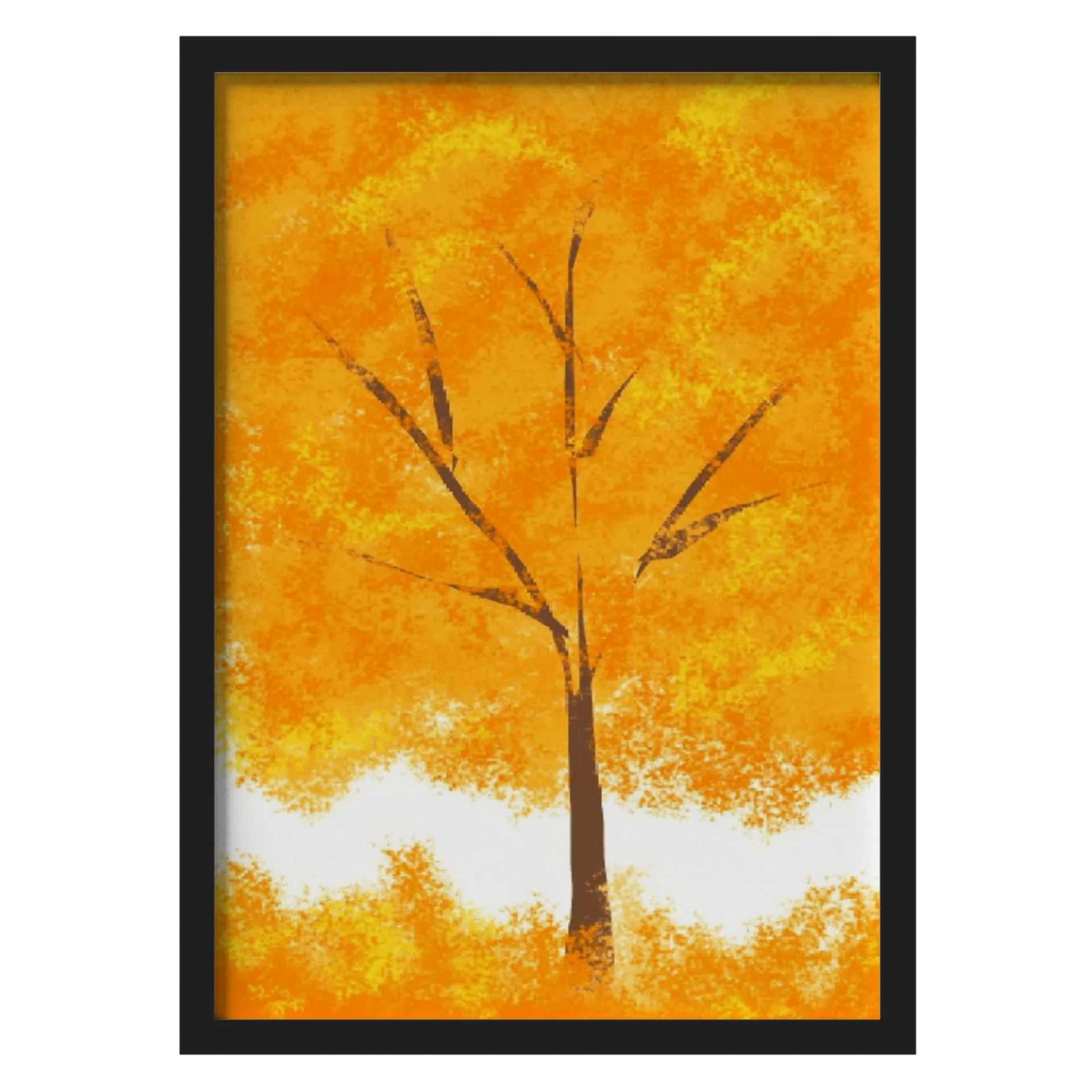 Quadro Árvore Silhueta Outonal Tons de Laranja A3 com Vidro - Imagem 1