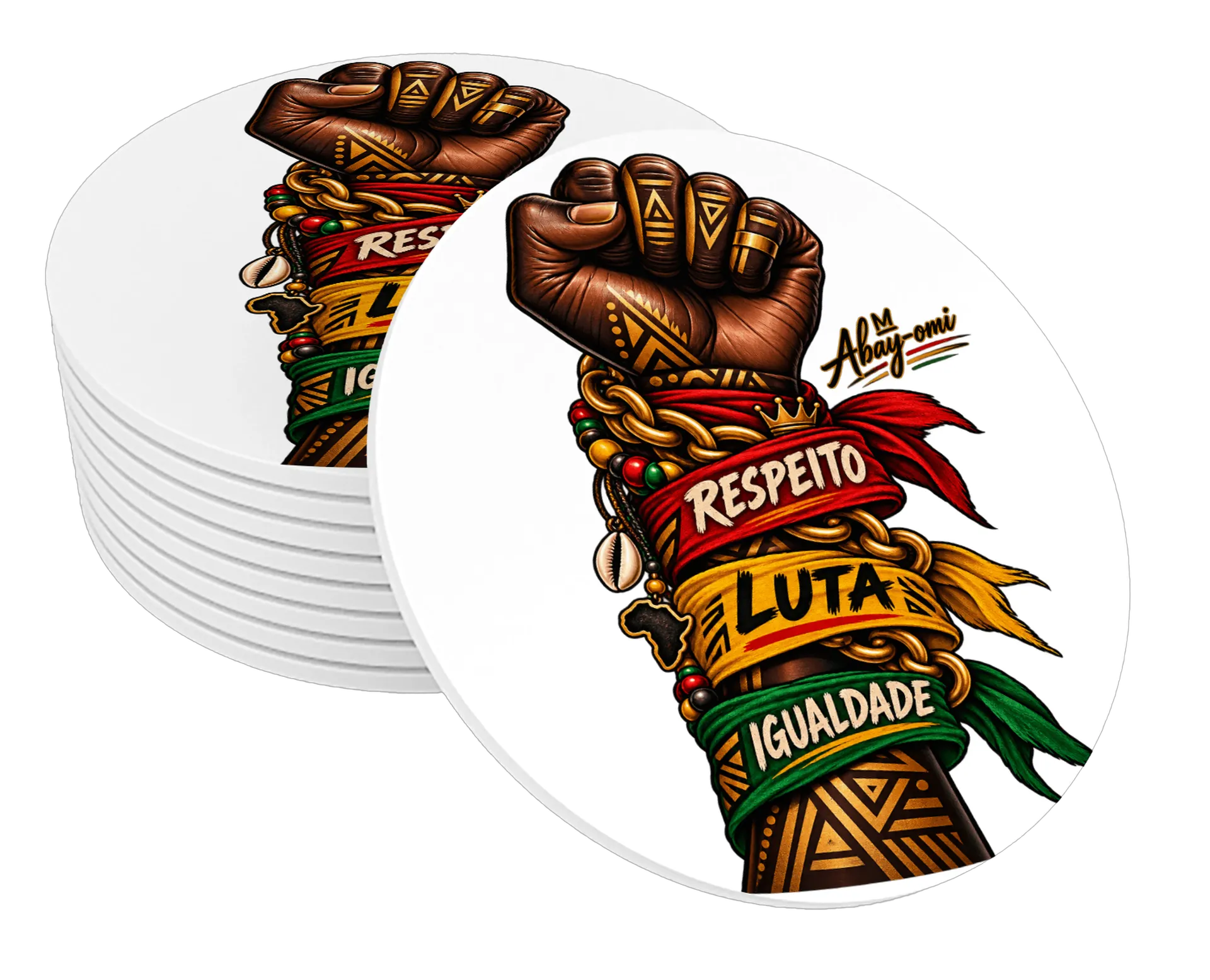Porta-copo Punho com 'Respeito Luta Igualdade' MDF de Abay-Omi — imagem 1 de 3