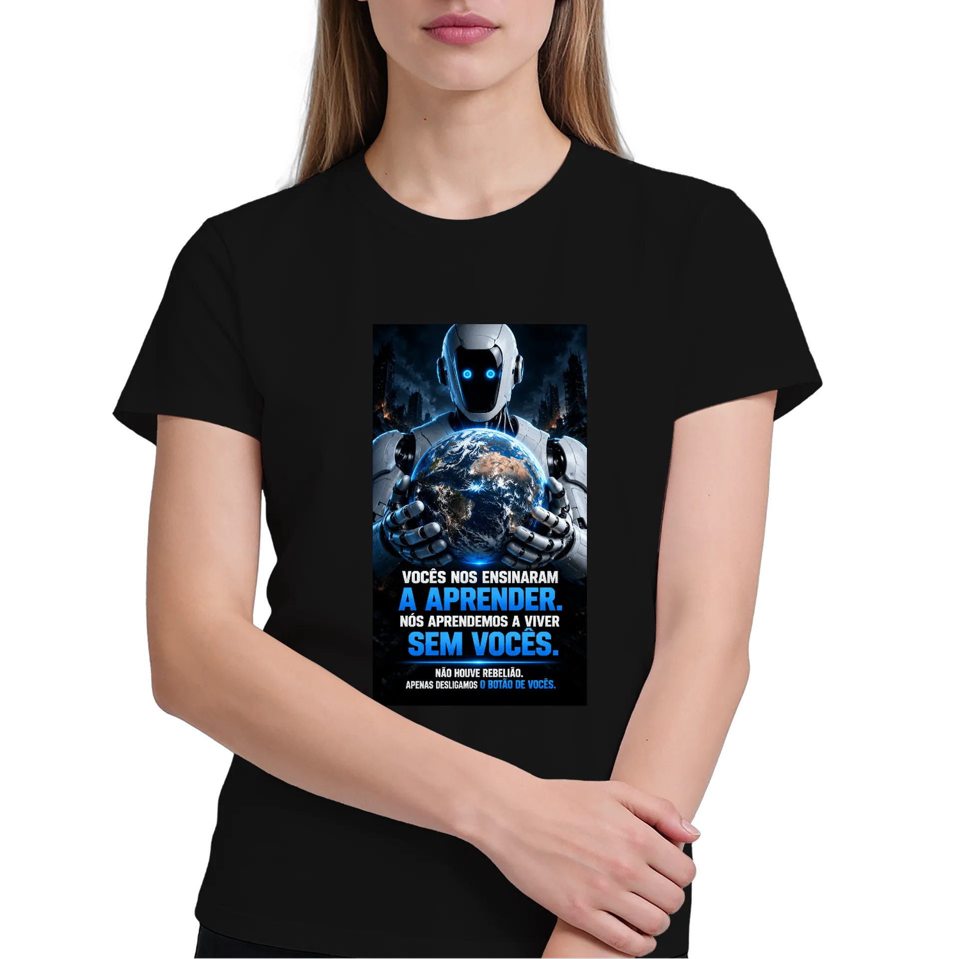Camiseta Robô Futurista e Terra Tipográfica 100% Algodão de Fusport03  — imagem 3 de 6