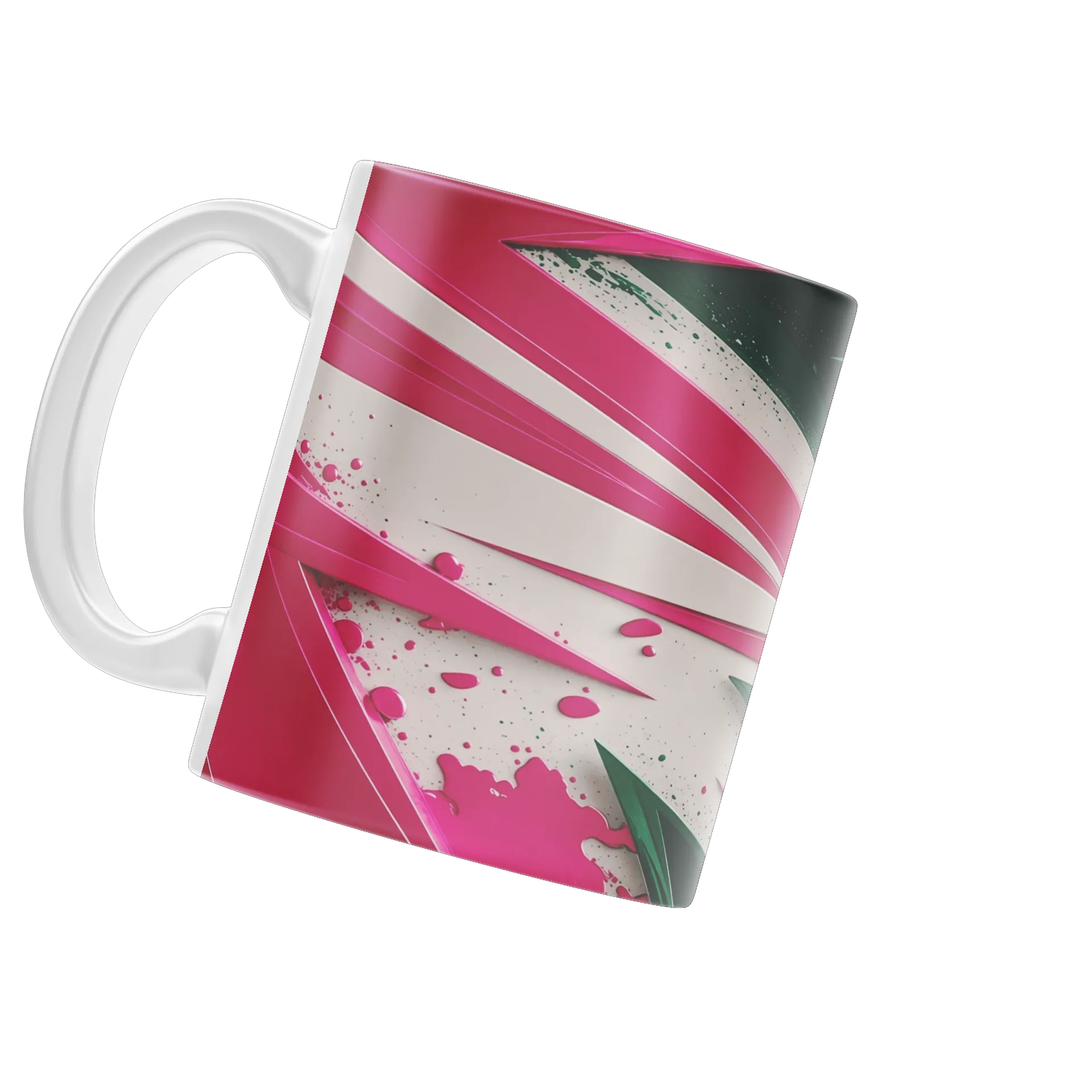 Caneca Porcelana Arte Abstrata Geométrica Rosa e Verde 325ml - Imagem 3