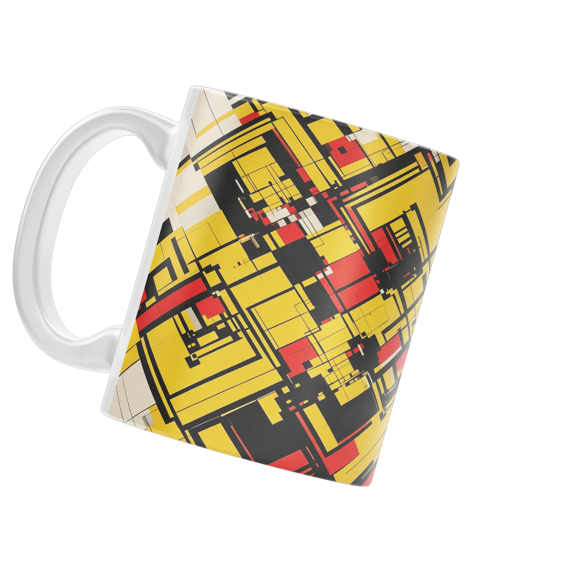 Caneca Geométrica Abstrata Amarelo Vermelho Preto 325ml - Imagem 3