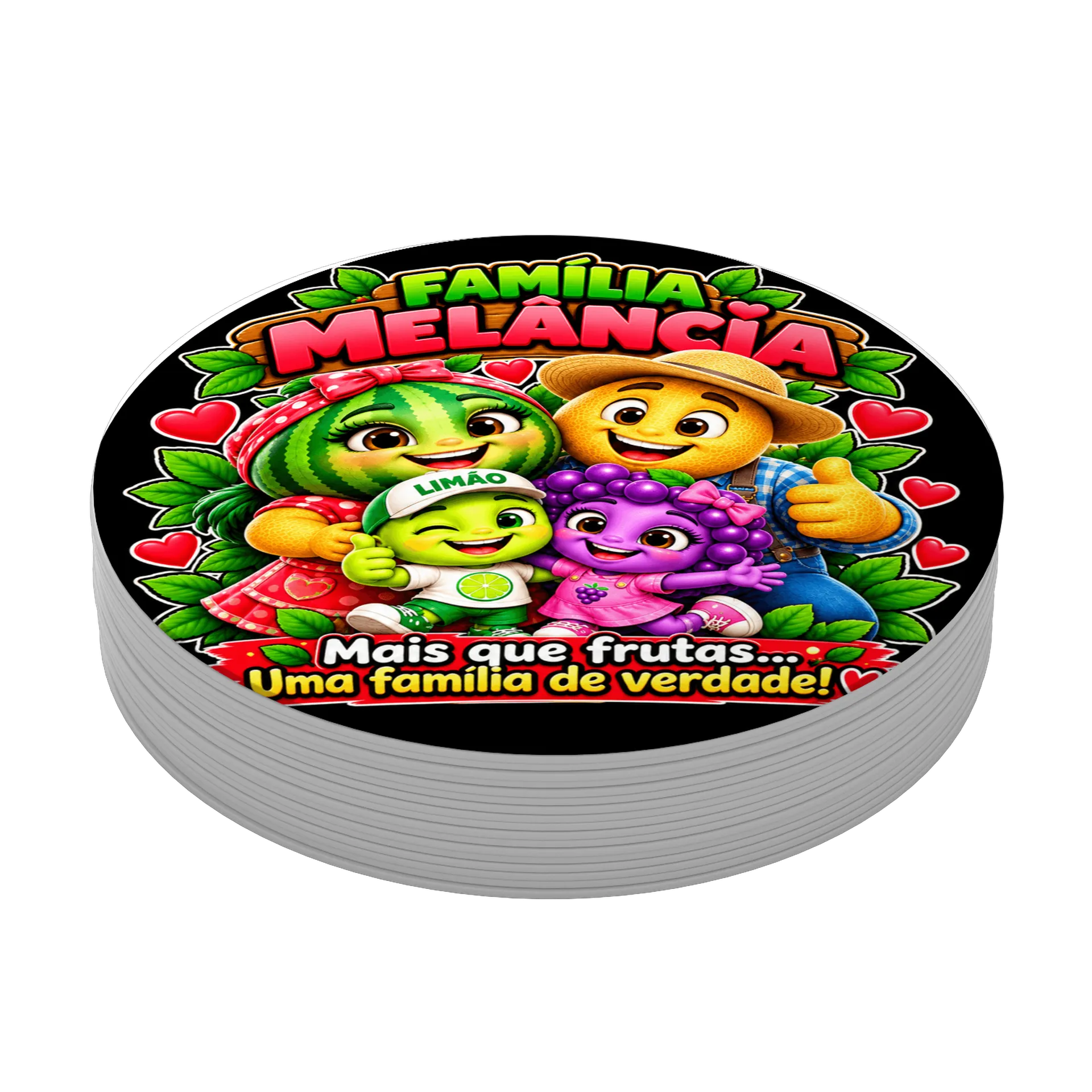 Porta-copo Família Melância Cartoon Colorido MDF de FANTÁSTICO MUNDO DA DONA MELÂNCIA  — imagem 3 de 3