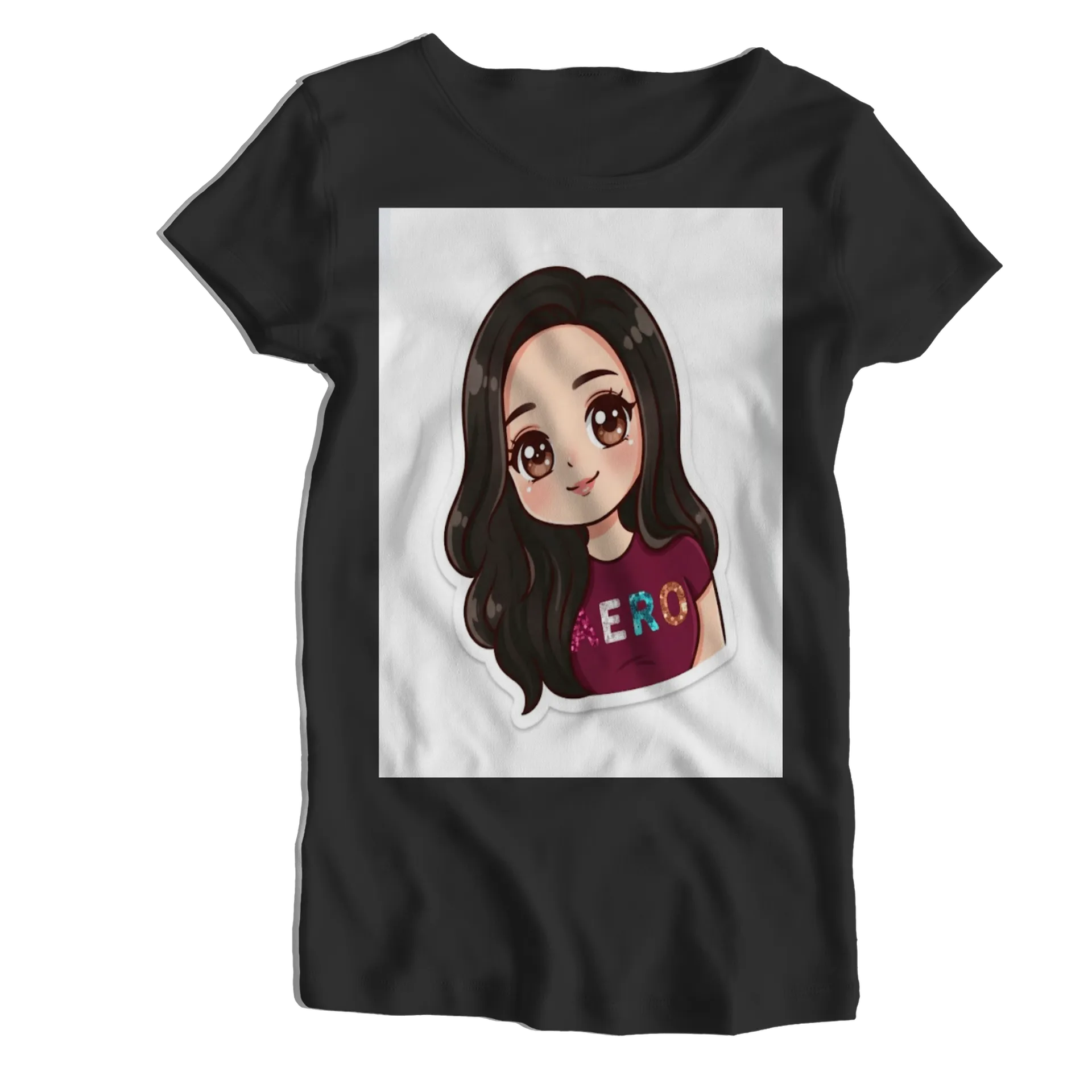 Camiseta Babylook Ilustração Anime Cabelo Escuro 100% - Imagem 1