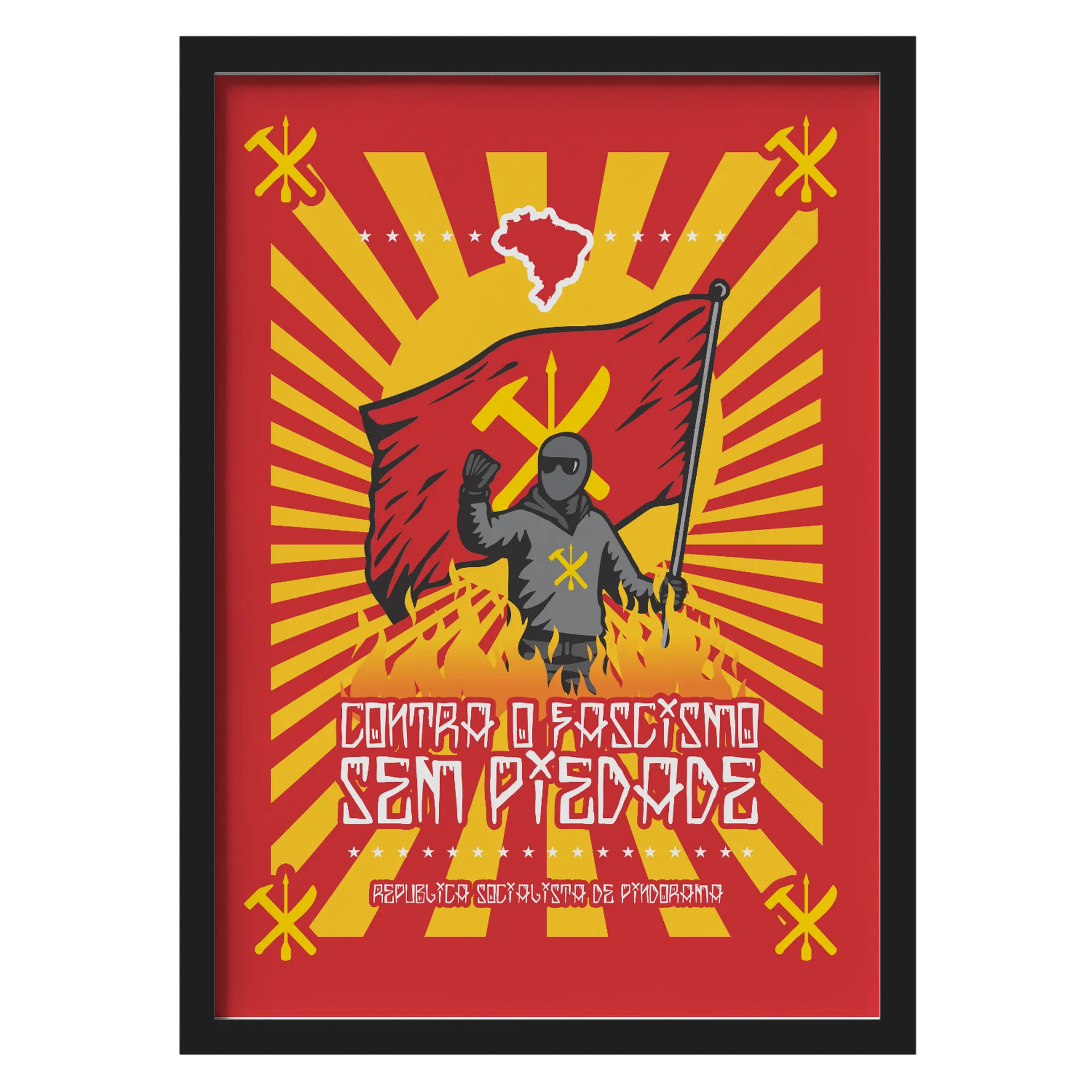 Quadro Contra o Fascismo Sem Piedade A3 MDF e Vidro - Imagem 1