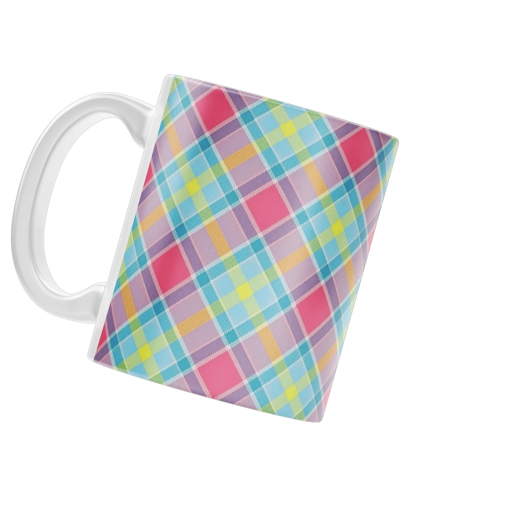 Caneca Porcelana Estampa Xadrez Colorido 325ml - Imagem 3