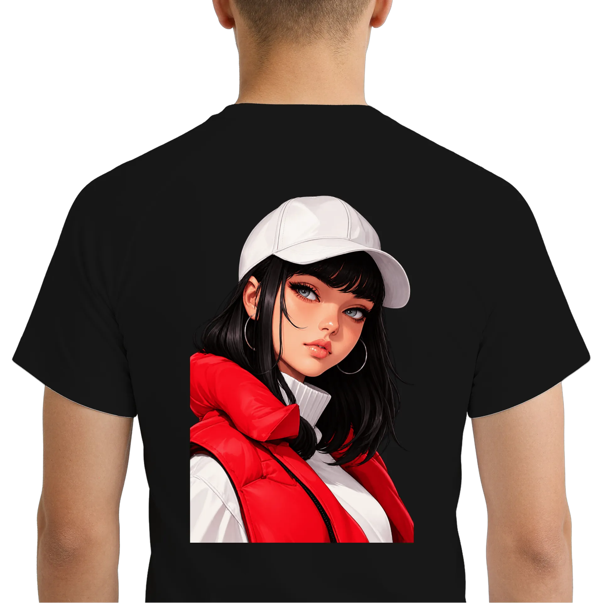 Camiseta Dry Fit Retrato Feminino Estilo Anime Vermelho e - Imagem 6