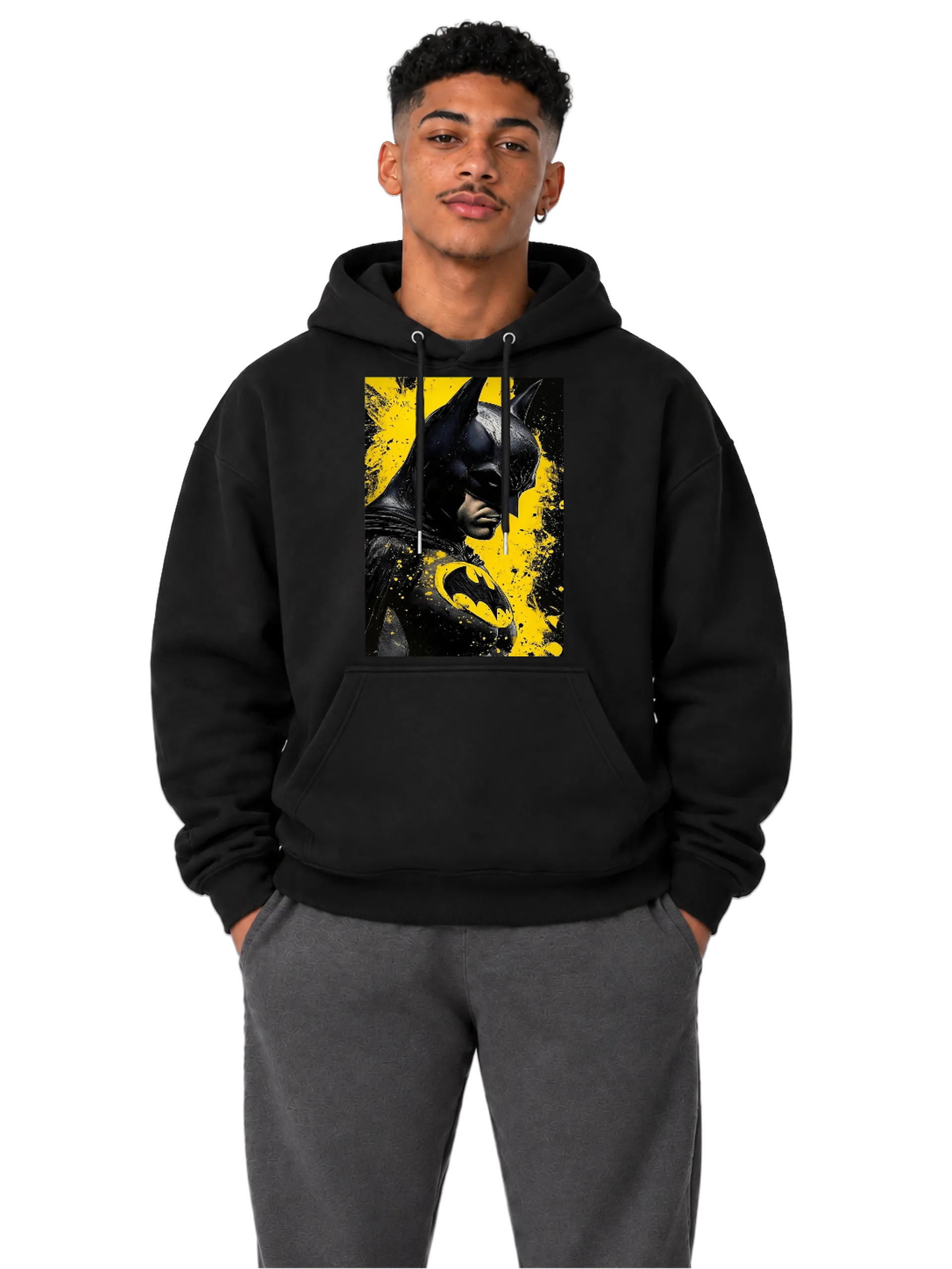 Blusa Moletom Batman Logo Amarelo e Preto Canguru - Imagem 3