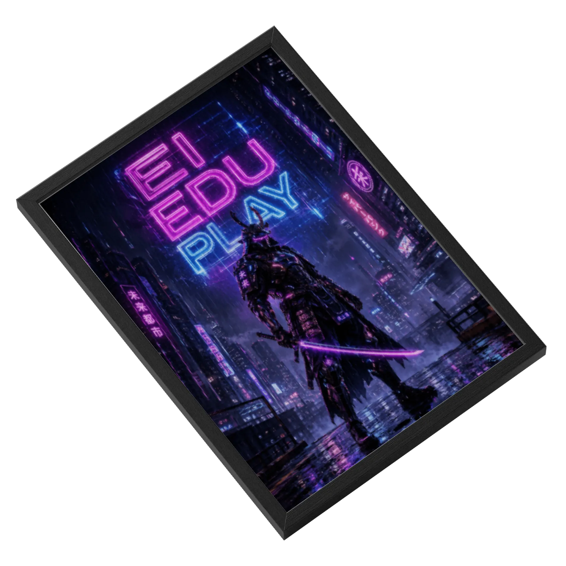 Quadro Samurai Neon Futurista A3 de Ei Edu Play