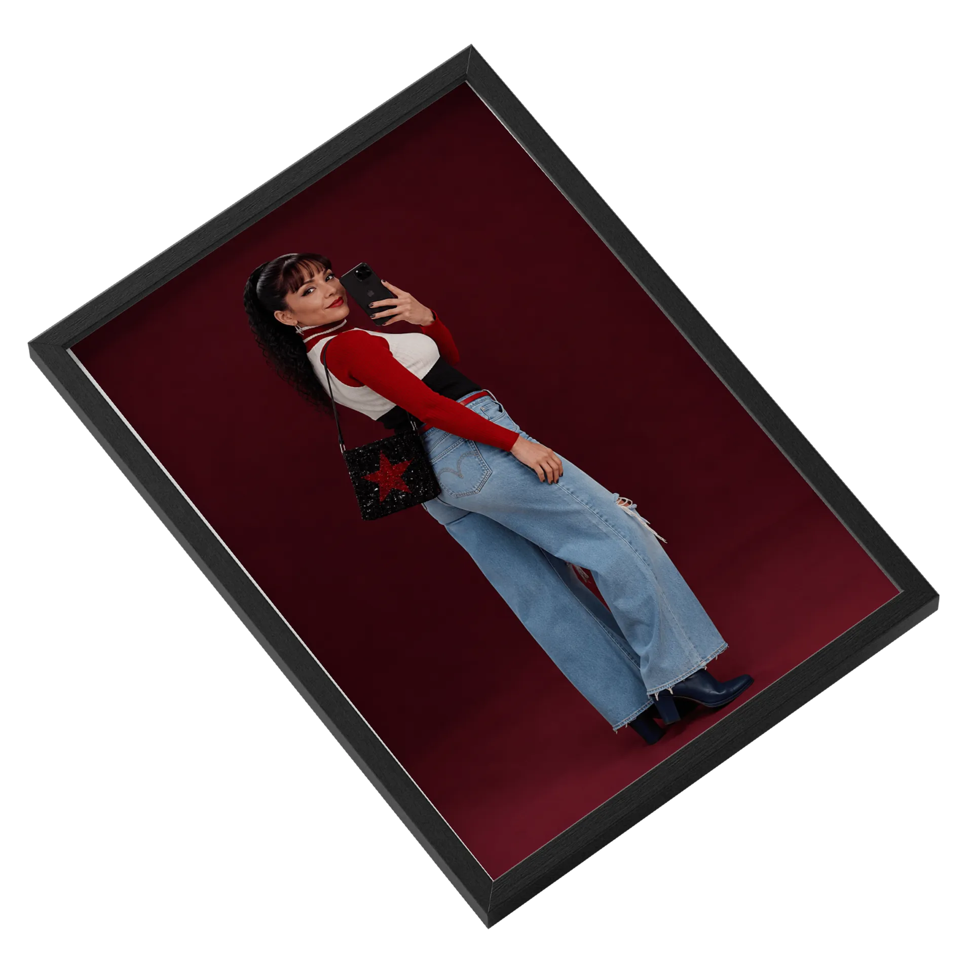 Quadro Gata Estilizada Brilho Vermelho A3 com Vidro MDF e - Imagem 2