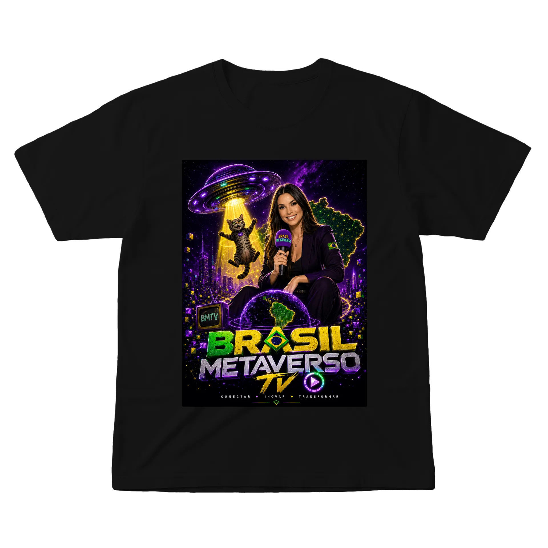 Camiseta Personalizada Estampa Preto 100% Algodão de Brasil Metaverso TV 