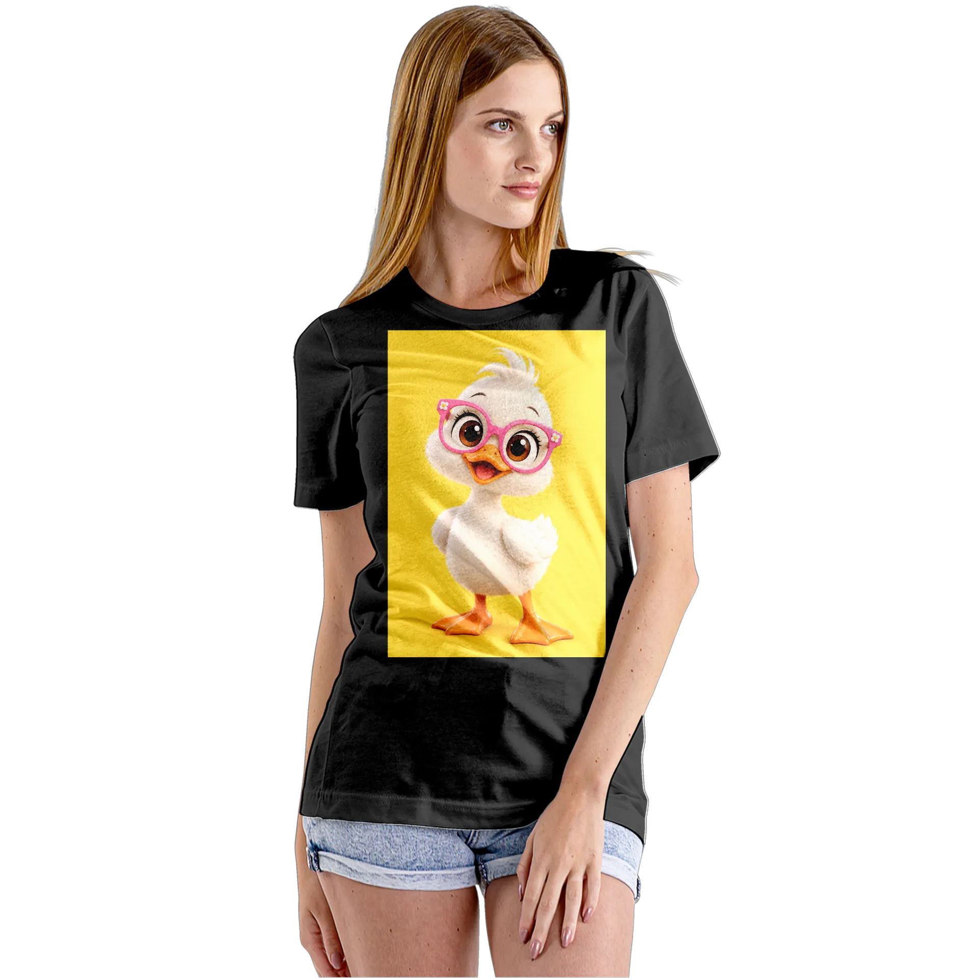 Camiseta Babylook Patinho de Óculos Rosa 100% Algodão - Imagem 5