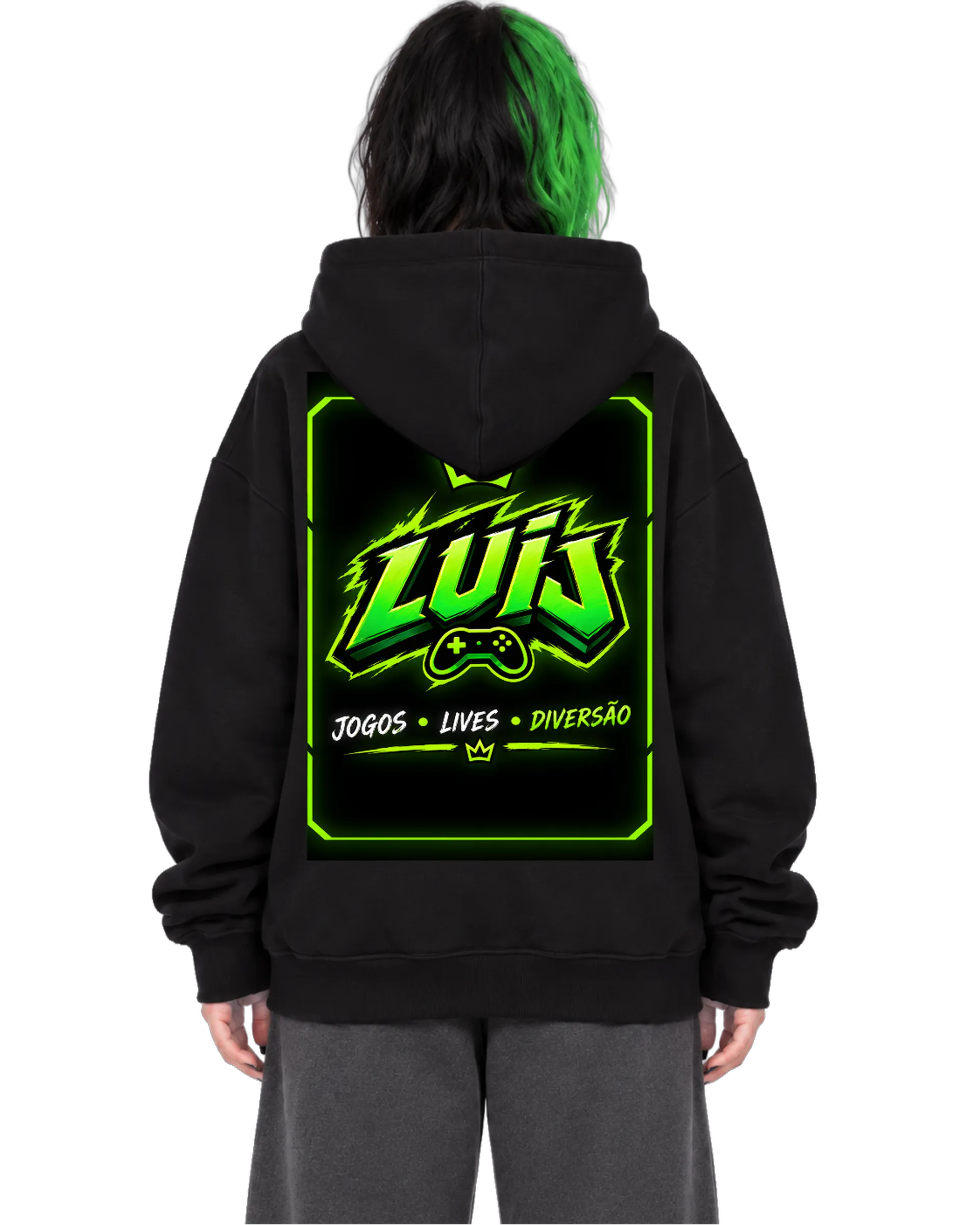 Blusa Moletom Canguru Zuu Gamer Tipográfica Verde e Preta de Lucas — imagem 2 de 6