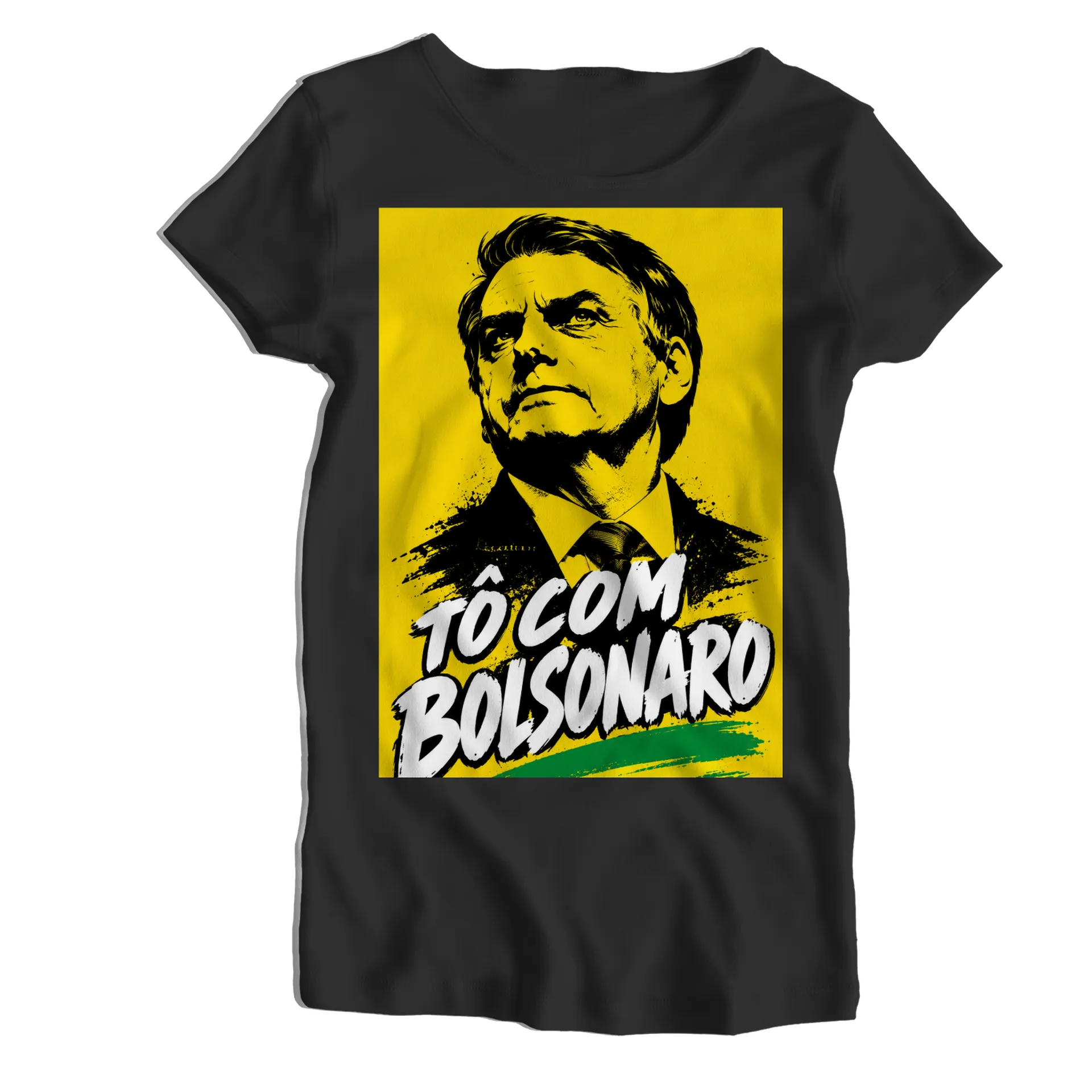 Camiseta Babylook Retrato de Bolsonaro Tipografia 100% - Imagem 1