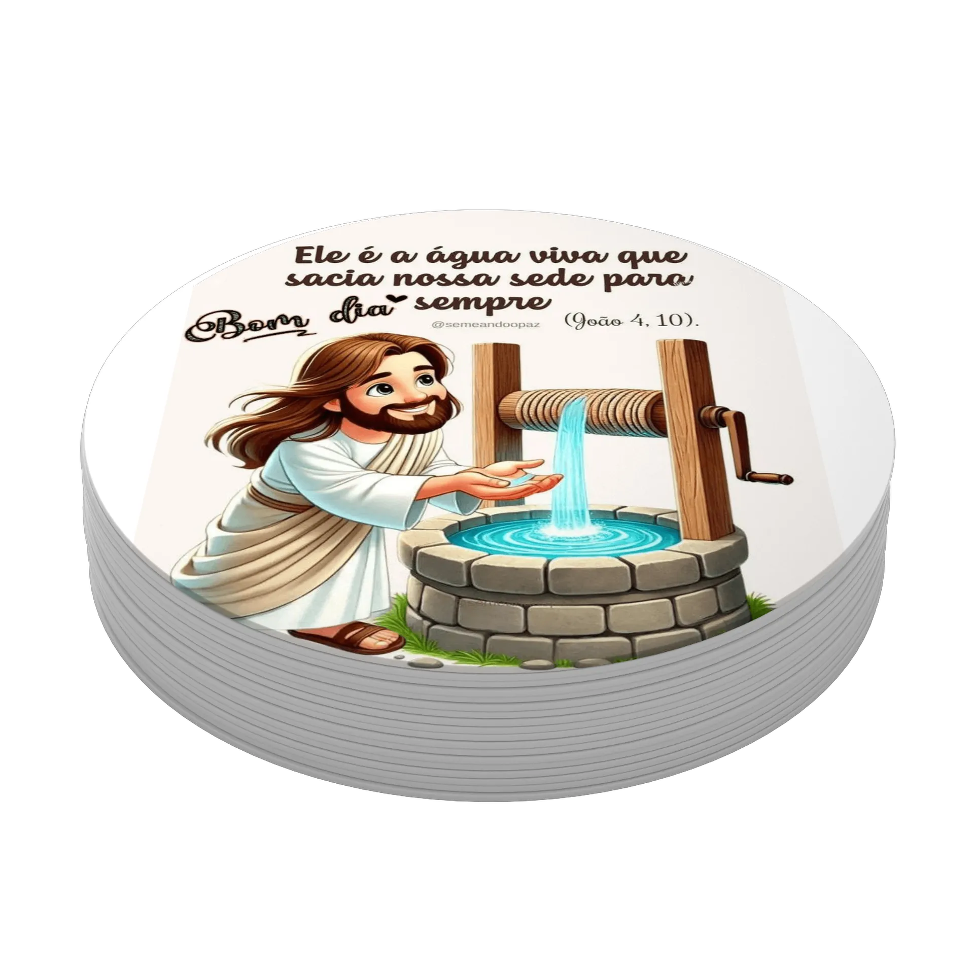 Porta-copo Jesus Cartoon Poço e Água Viva MDF de https://bugbug.com.br — imagem 3 de 3