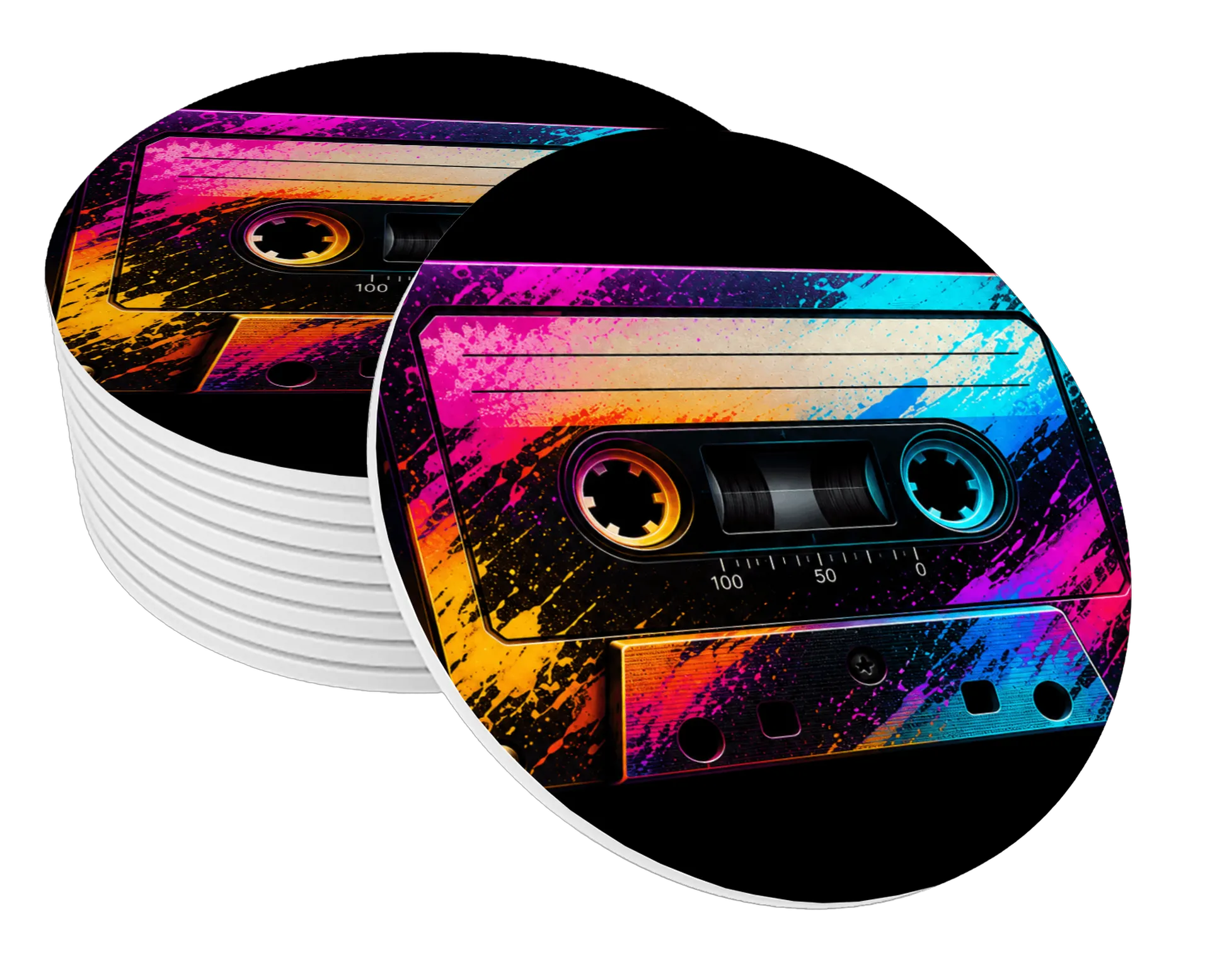 Porta-copo MDF Estampa Retrô Cassete Neon - Imagem 1