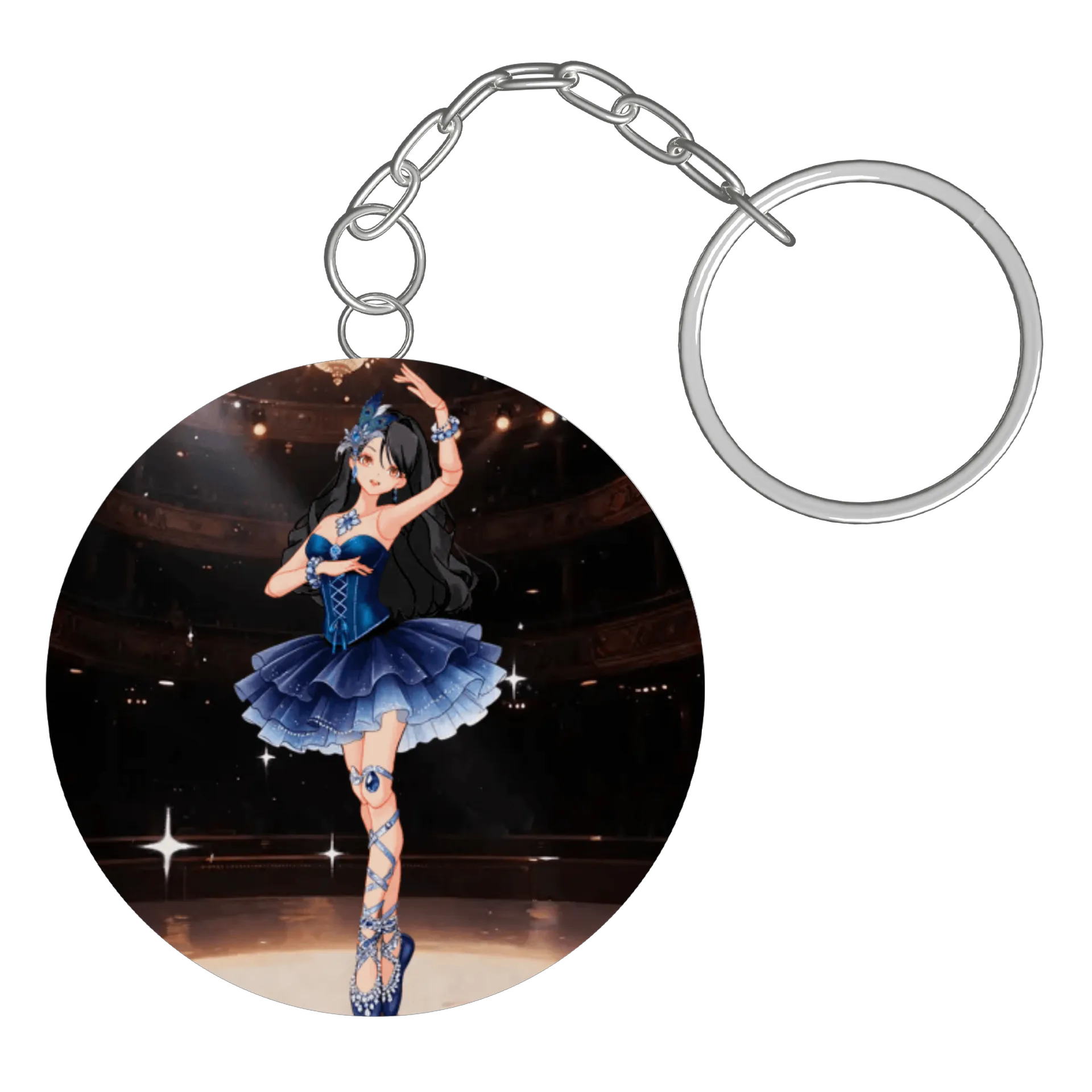 Chaveiro MDF Bailarina Azul Estampa Ilustrativa Artística de Lady Siam — imagem 2 de 3