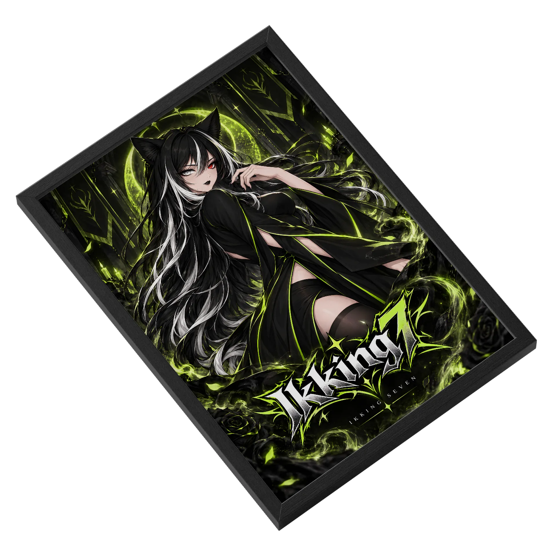 Quadro Gata Anime Logo Ikking 7 Verde Neon A3 Com Vidro de IkkingSeven — imagem 2 de 3