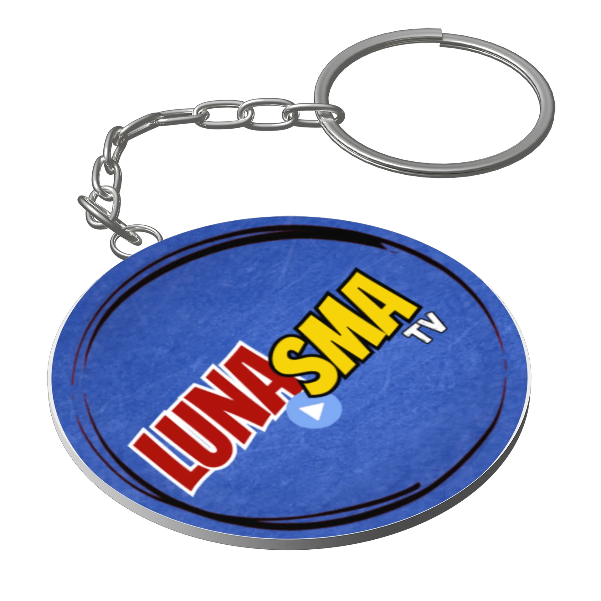 Chaveiro MDF Logo Lunasma TV Redondo Azul e Amarelo - Imagem 1