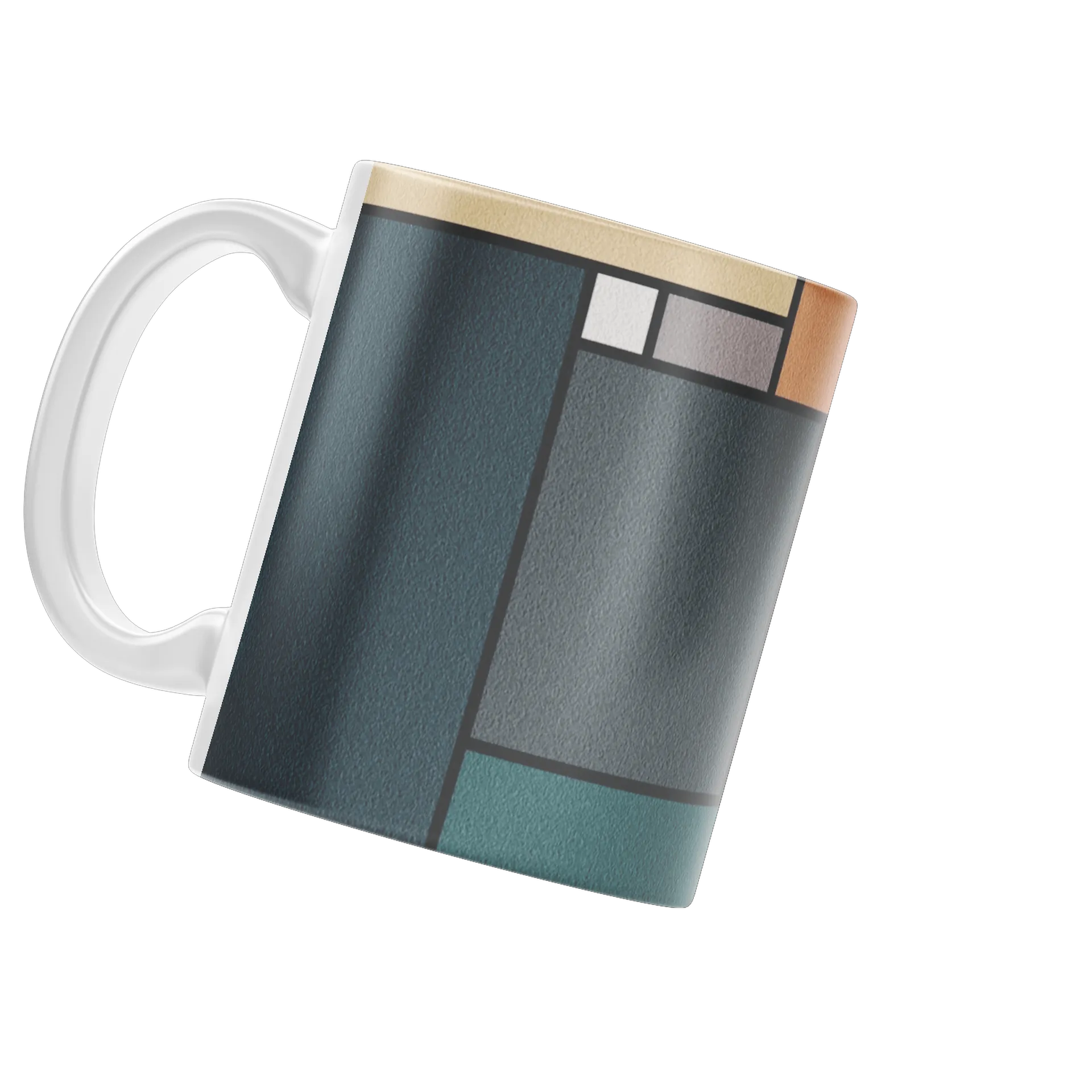 Caneca Porcelana Estampa Arte Mondrian Tons Neutros 325ml - Imagem 3