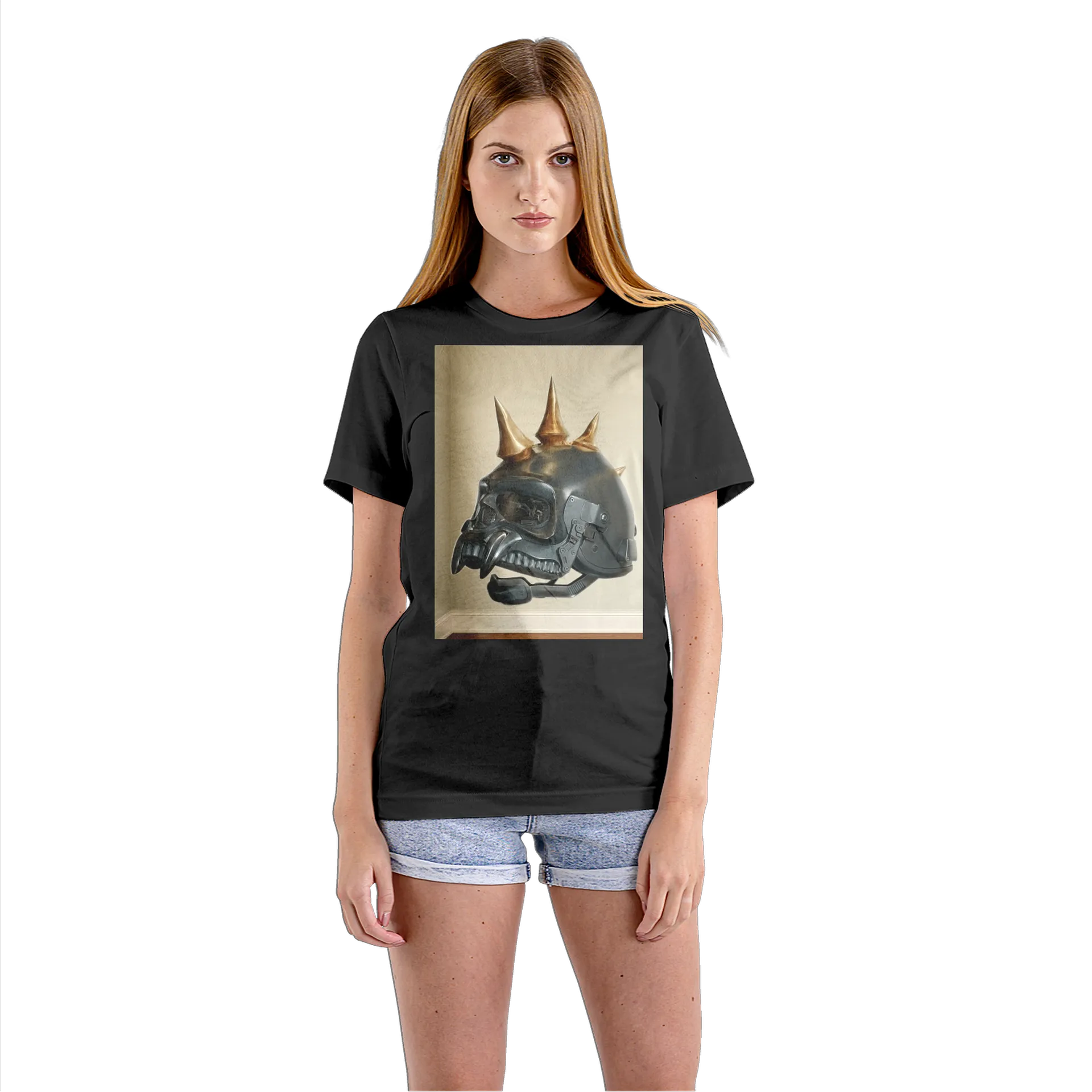 Camiseta Babylook Capacete Robótico com Chifres 100% Algodão - Imagem 3