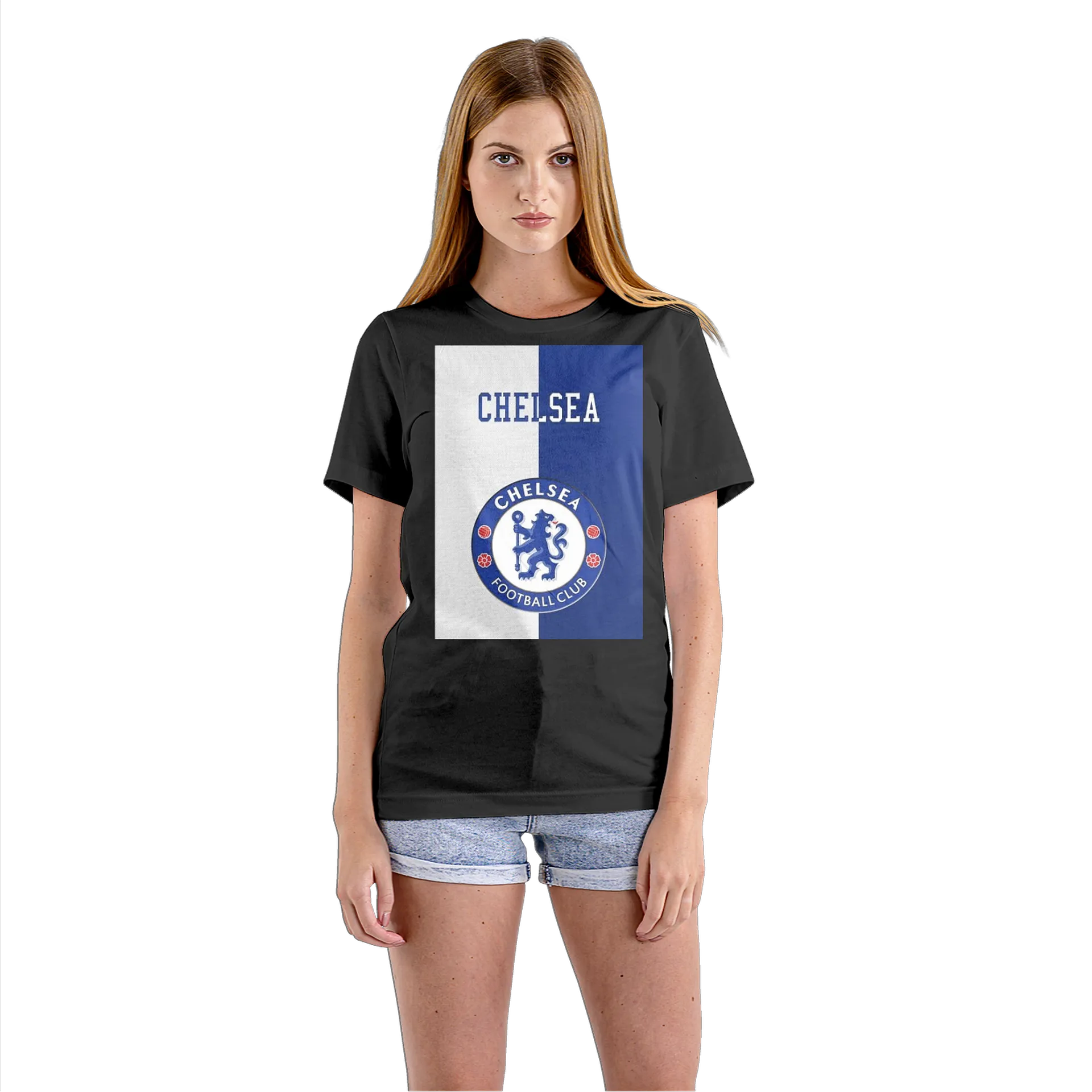 Camiseta Babylook Chelsea Football Club Logo Azul Branco - Imagem 3