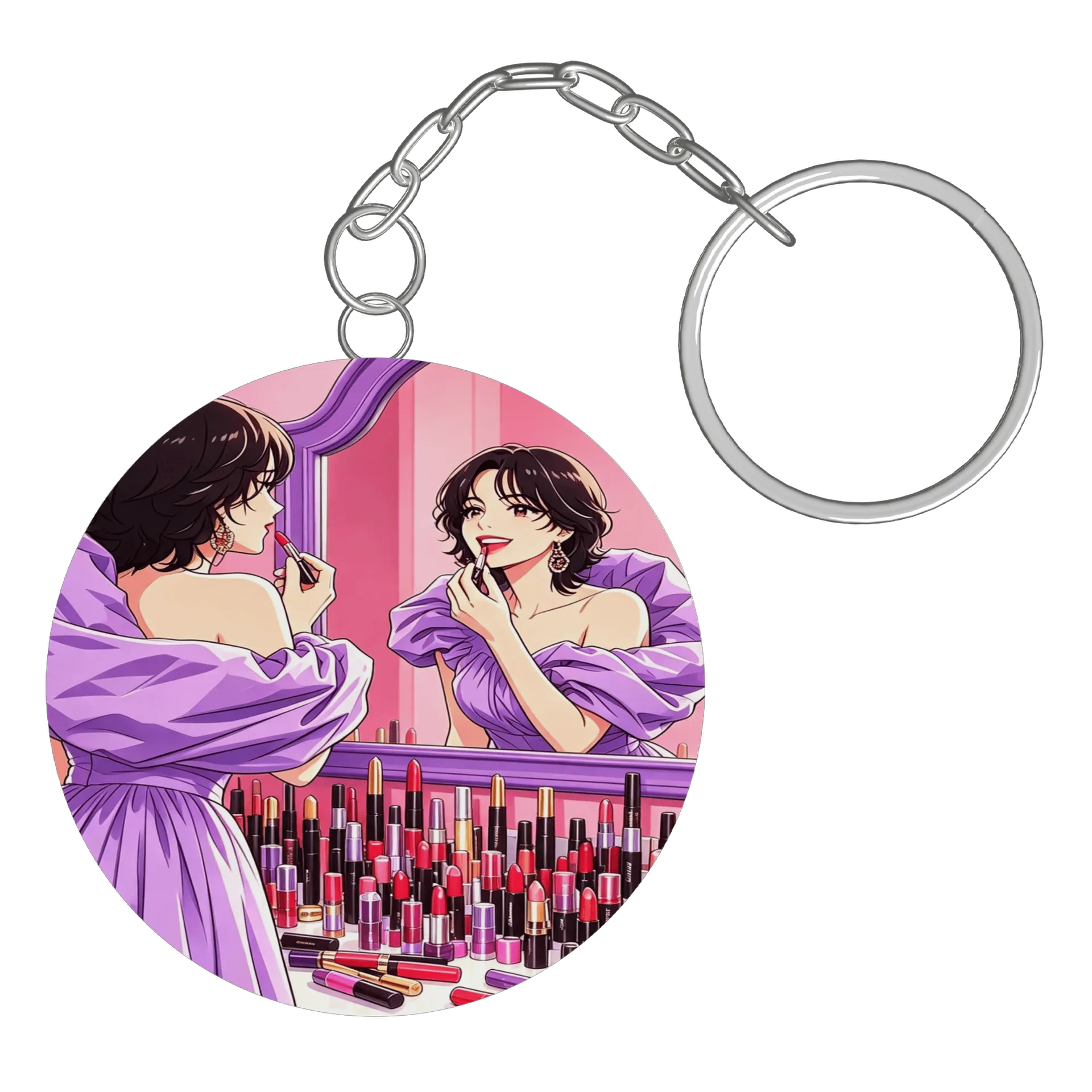 Chaveiro MDF Ilustração Maquiagem Mulher Studio Violetas - Imagem 3