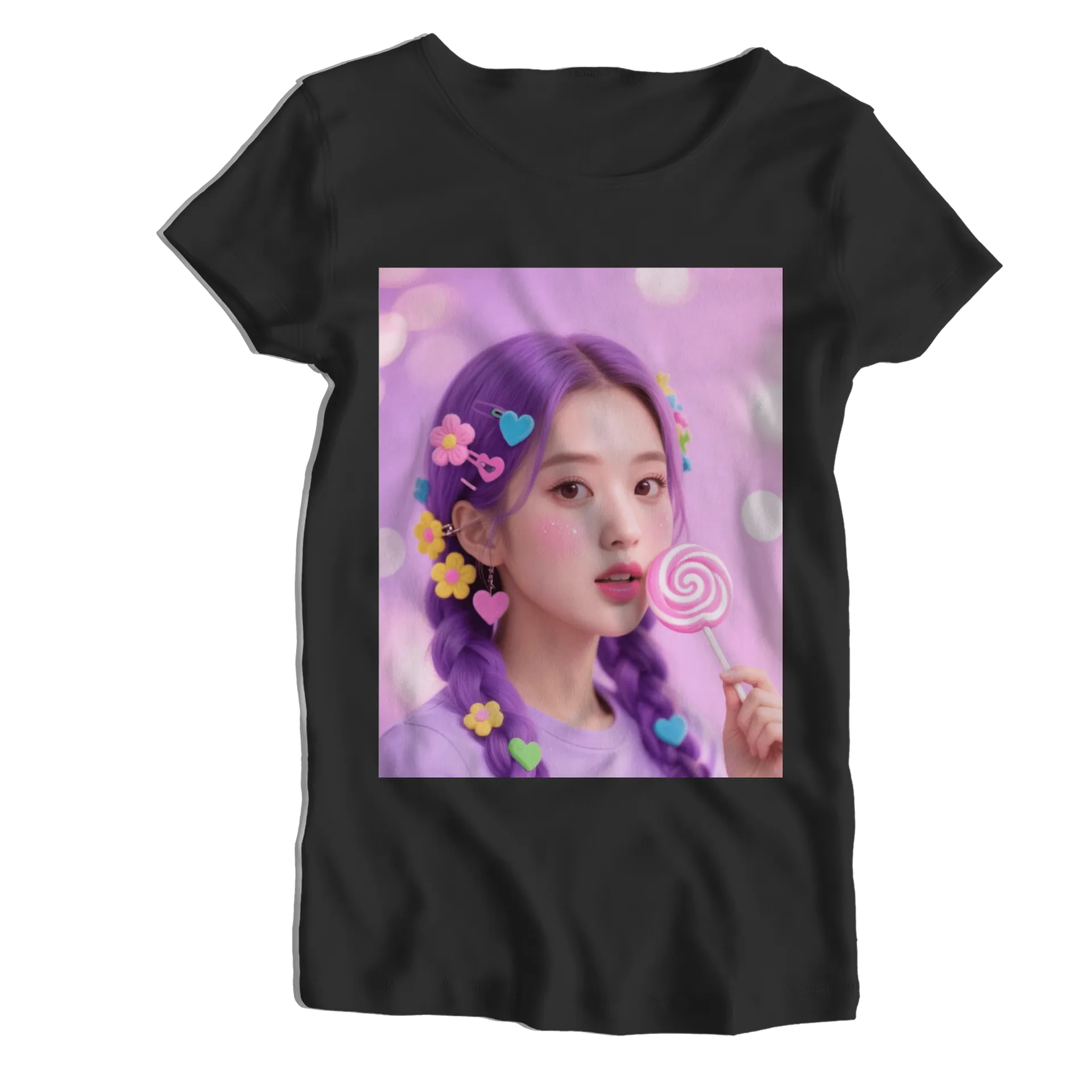 Camiseta Babylook Ilustração Fofa de Meninas e Pirulito - Imagem 1