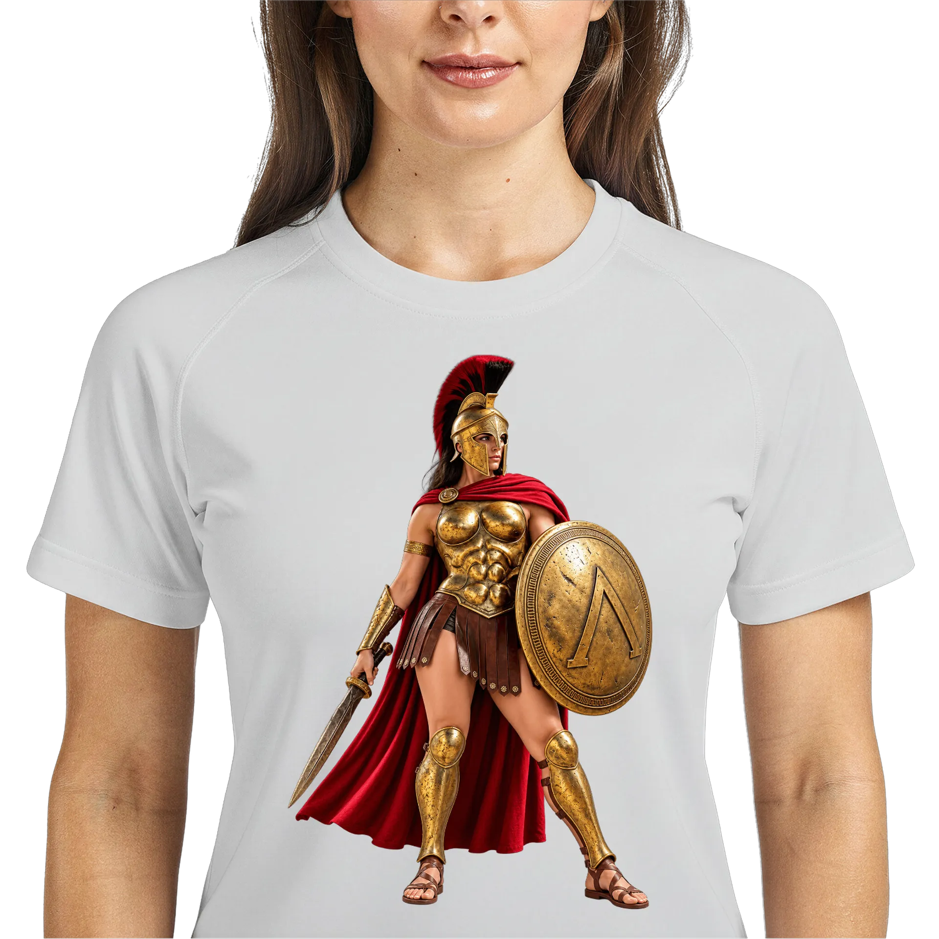 Camiseta Dry Fit Guerreira com Armadura Dourada Realista - Imagem 3