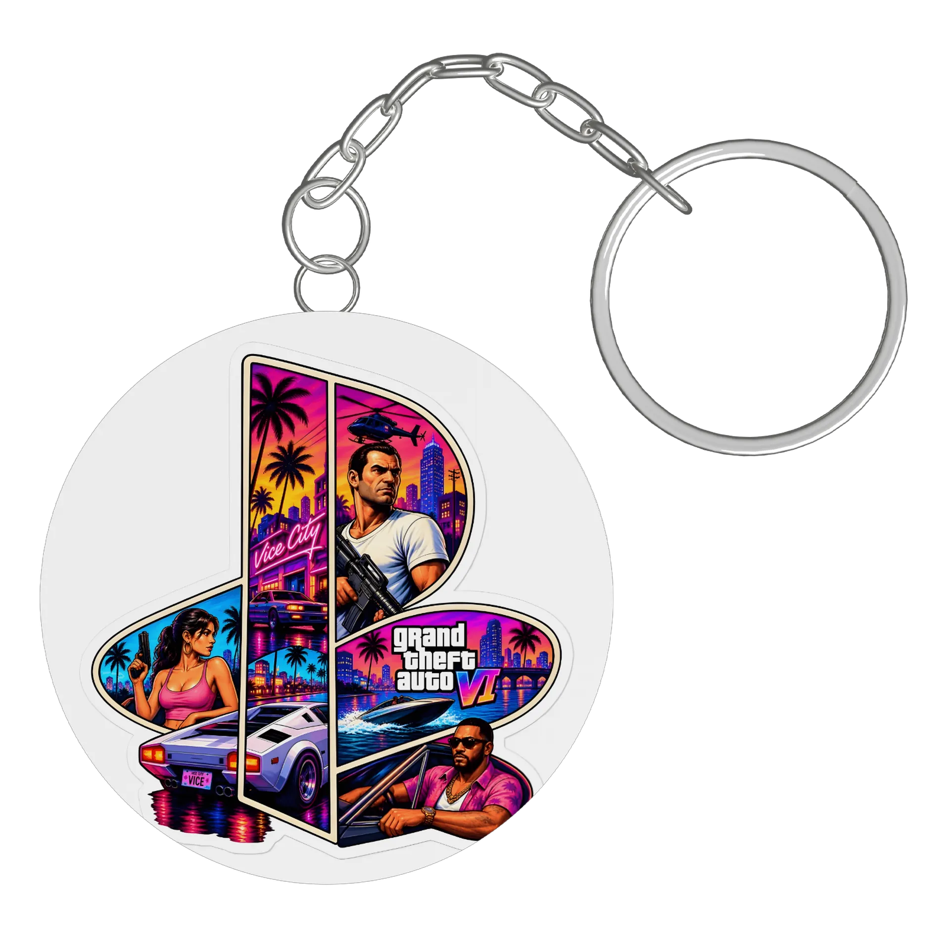 Chaveiro MDF Arte Grand Theft Auto VI Vice City Neon - Imagem 2