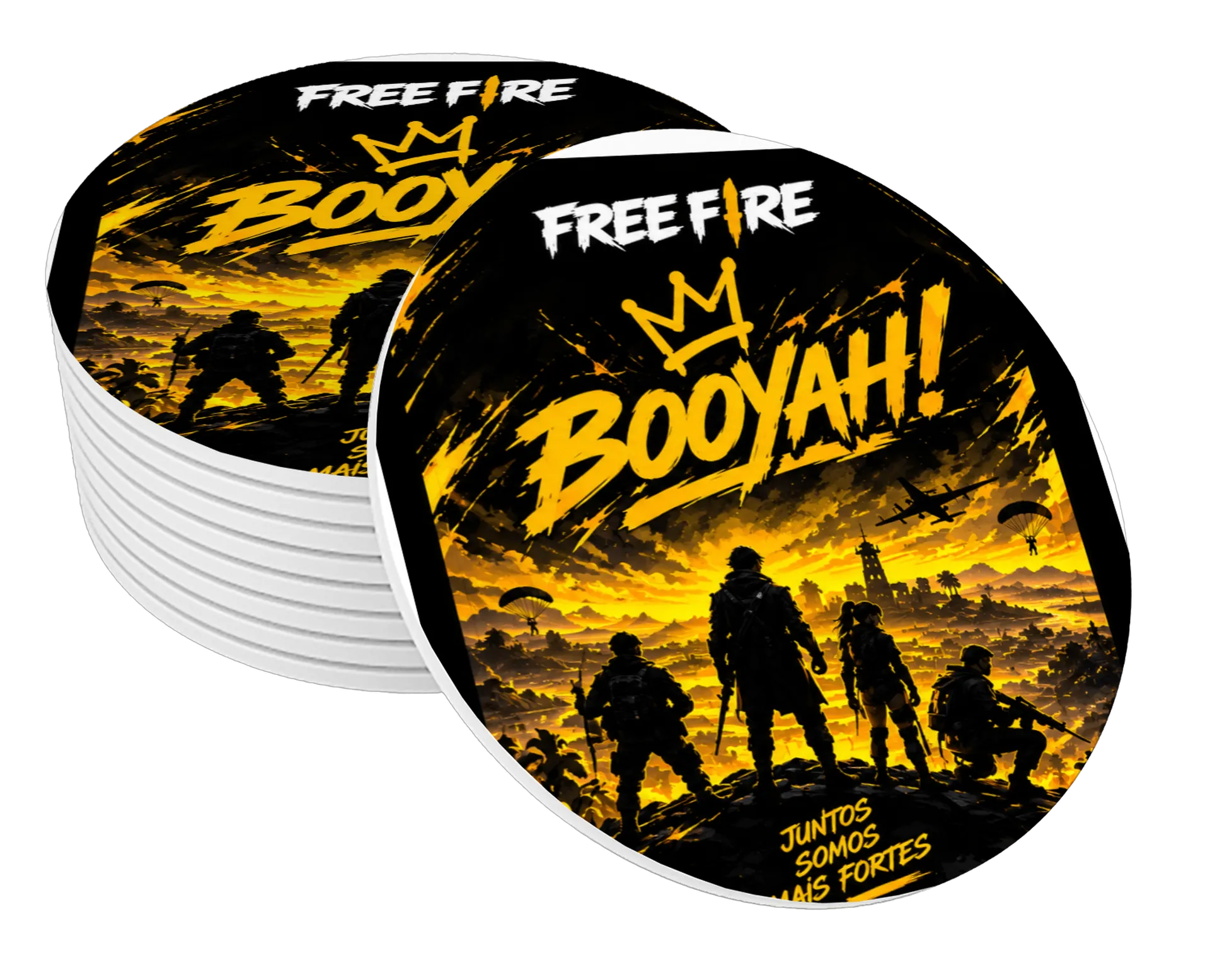 Porta-copo Free Fire Booyah Tipográfico MDF - Imagem 1