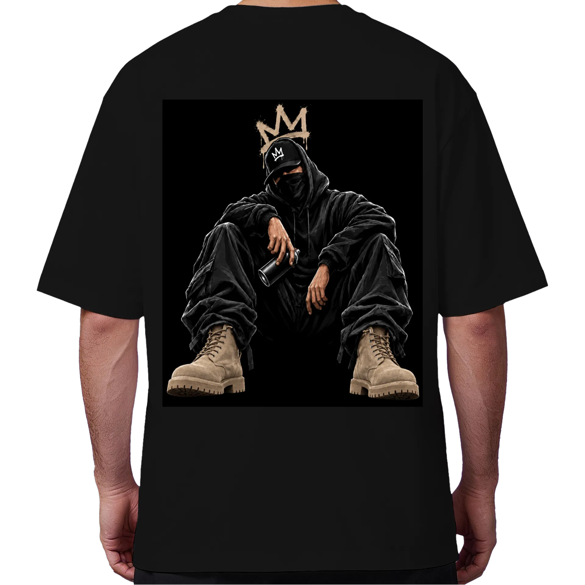 Camiseta Oversized Figura Encapuzada com Coroa Graffiti de MARGINAL SUBLIME  — imagem 6 de 6