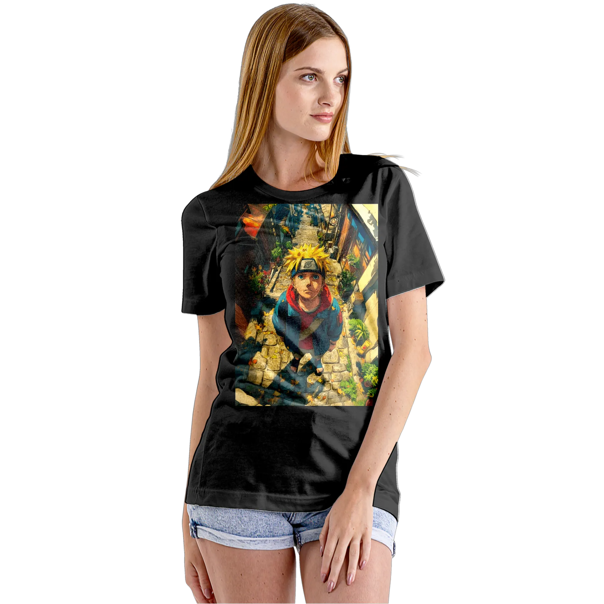 Camiseta Babylook Naruto em Rua Anime Colorido 100% Algodão - Imagem 5