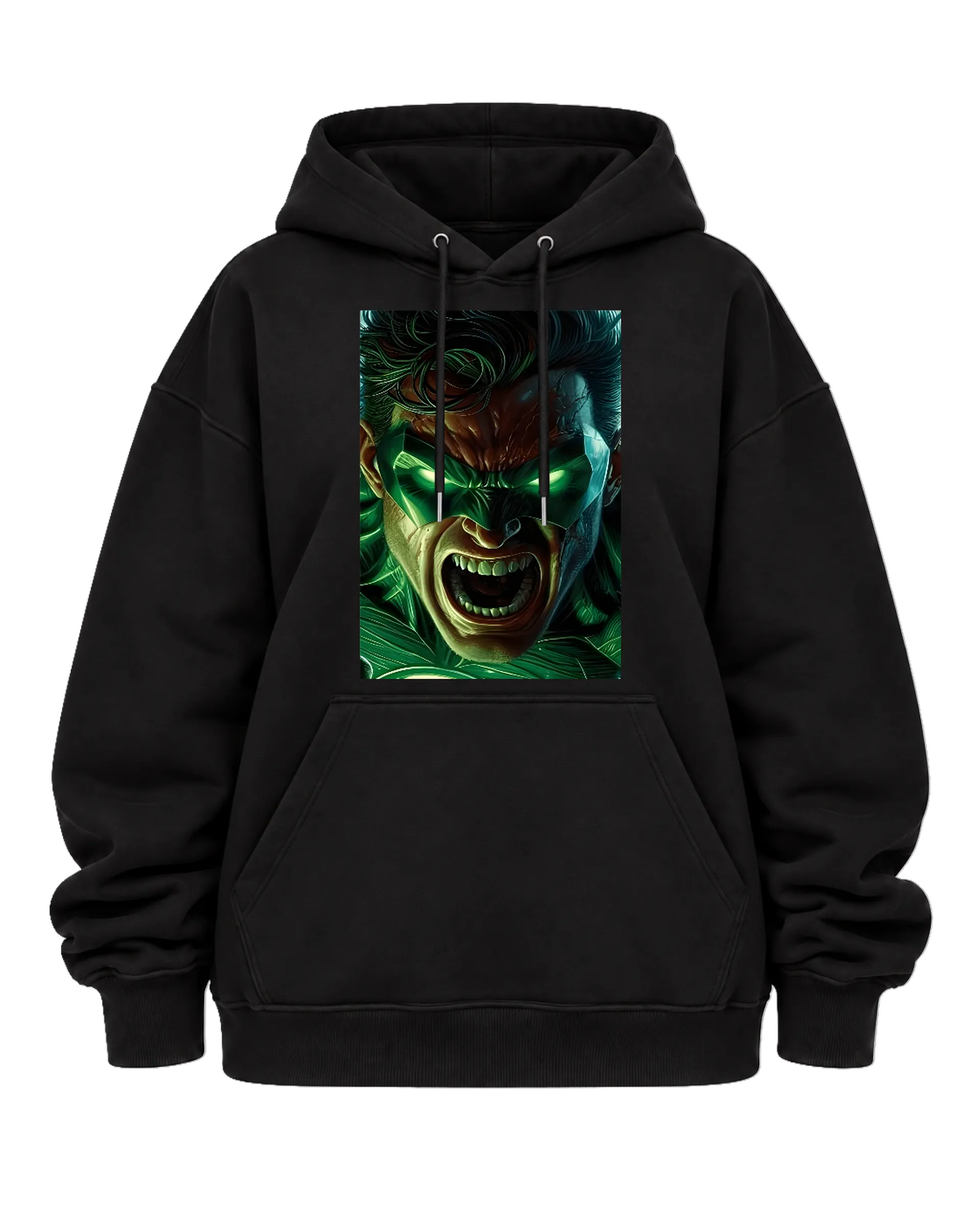 Blusa Moletom Canguru Rosto com Olhos Verdes em Estilo - Imagem 5