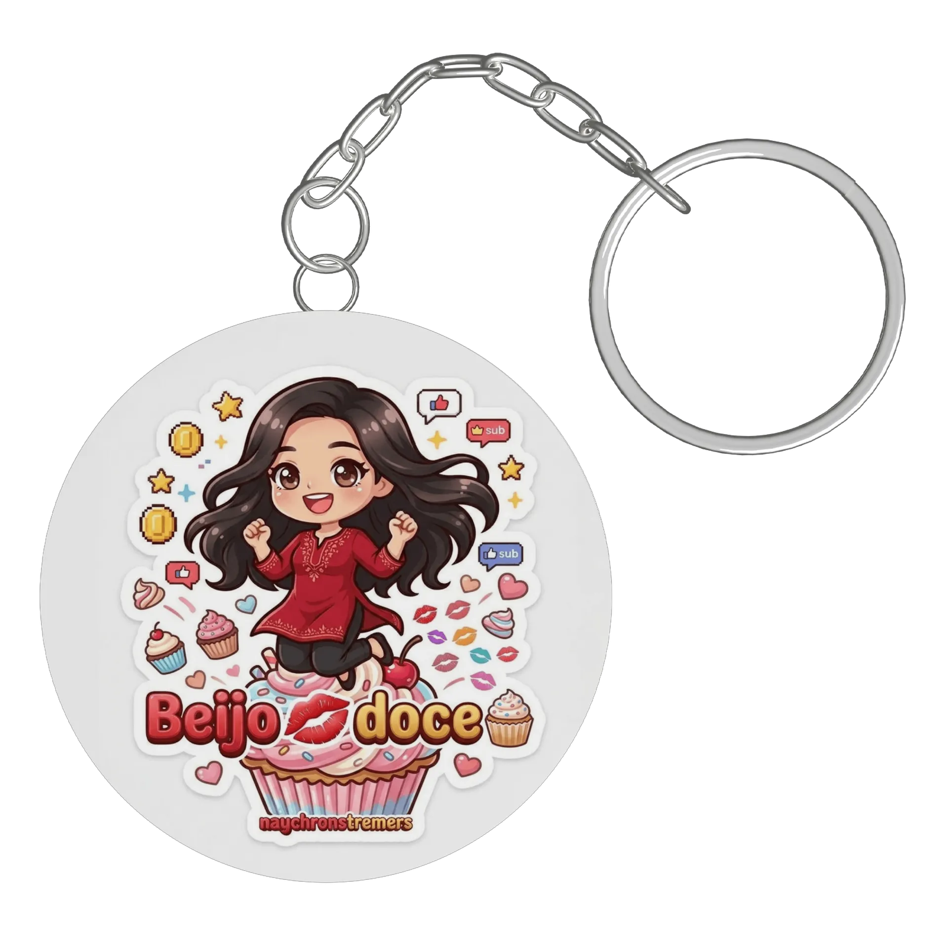 Chaveiro MDF Menina Cartoon Cupcake Beijo Doce 5x5cm - Imagem 2