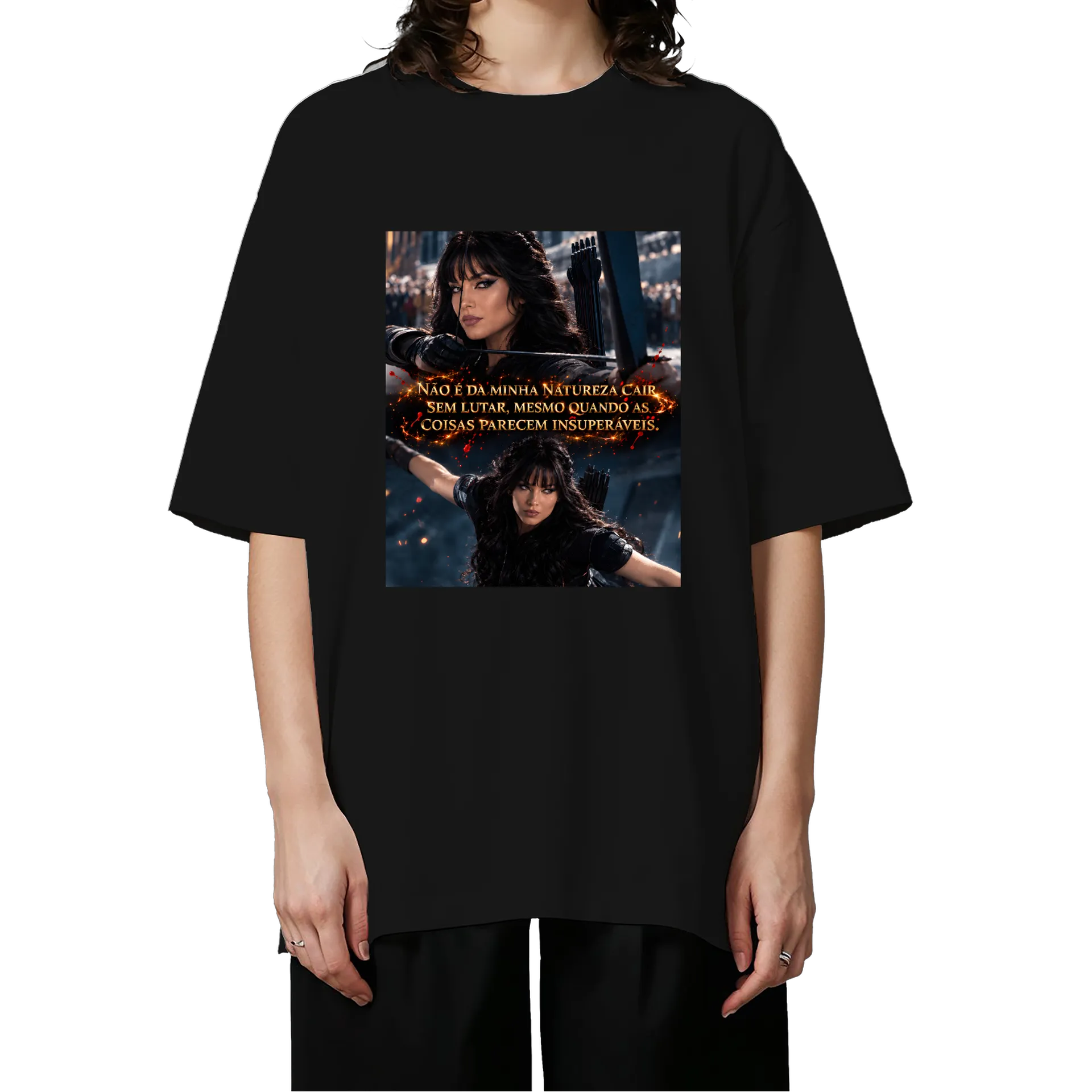 Camiseta Oversized Arqueira Realista com Frase Motivacional - Imagem 3
