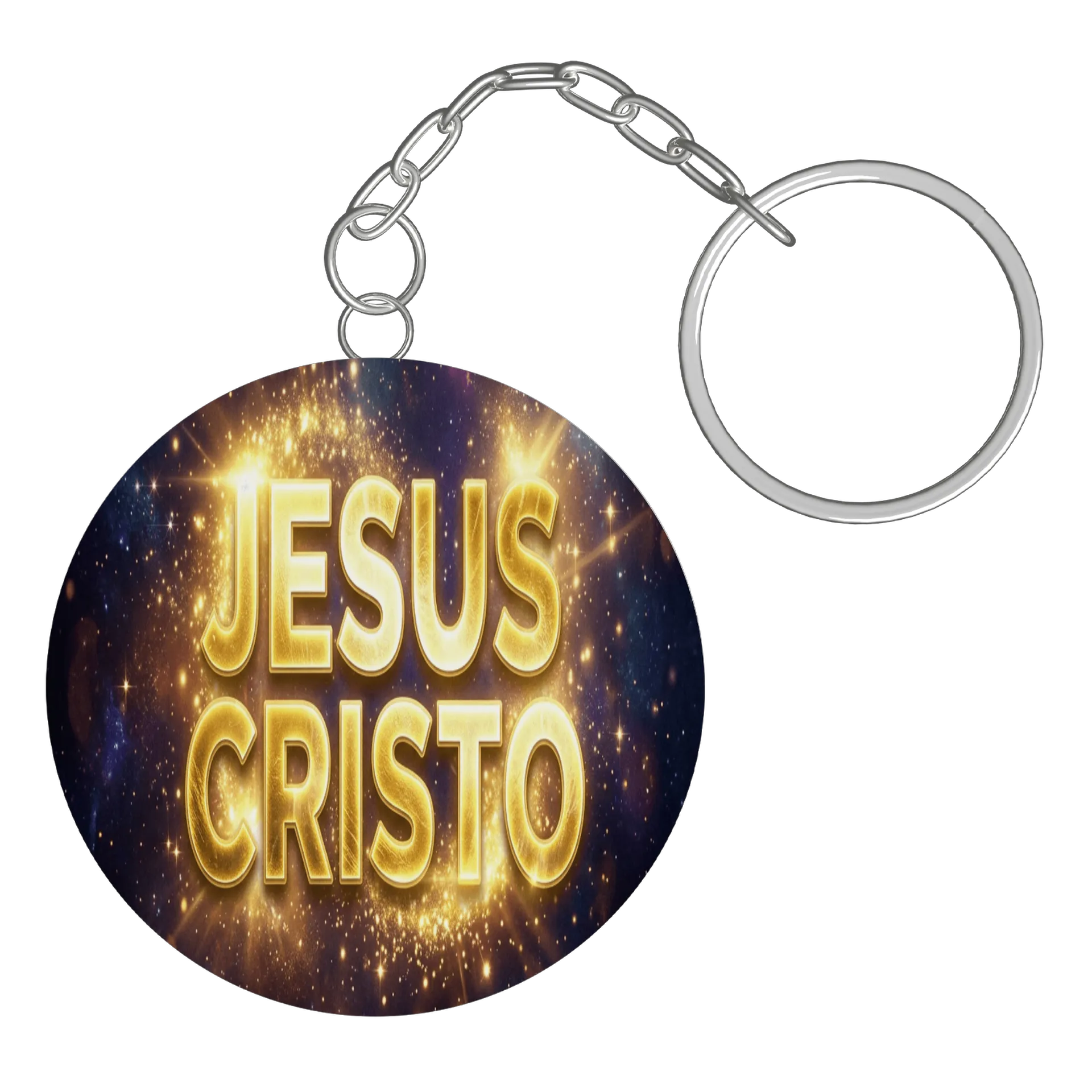 Chaveiro MDF Jesus Cristo Tipografia Dourada Estrelas - Imagem 2