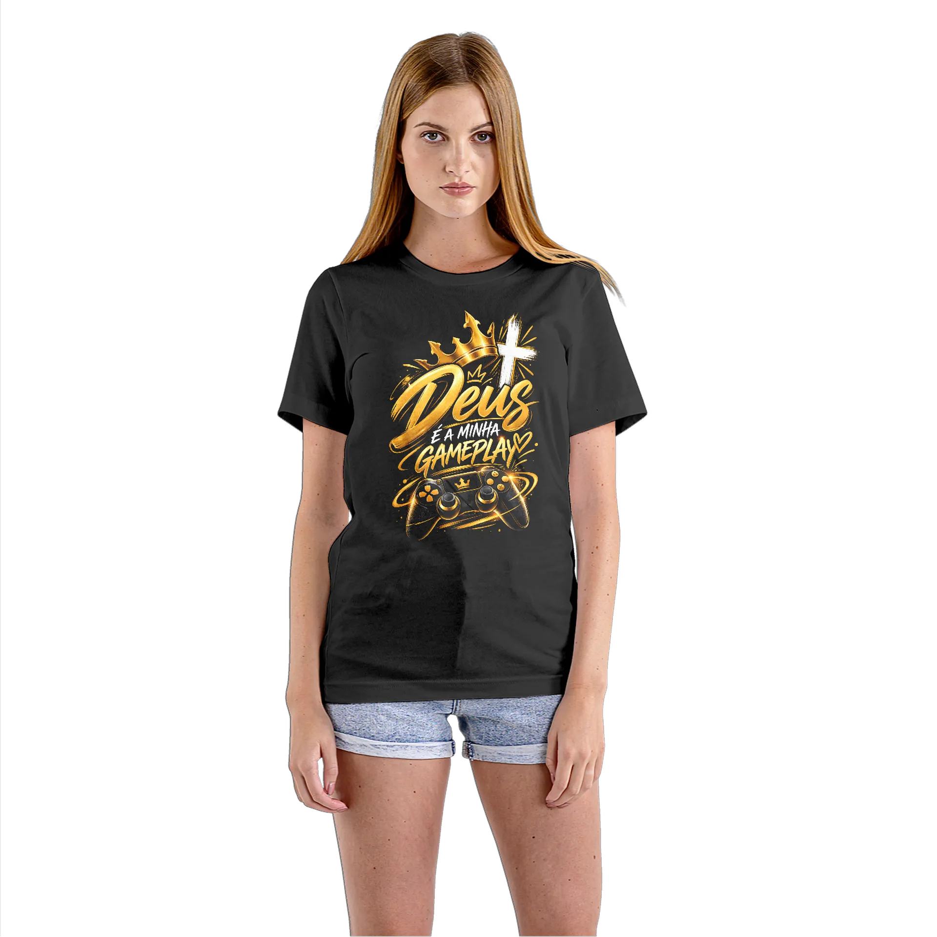 Camiseta Babylook Deus é a Minha Gameplay 100% Algodão - Imagem 3