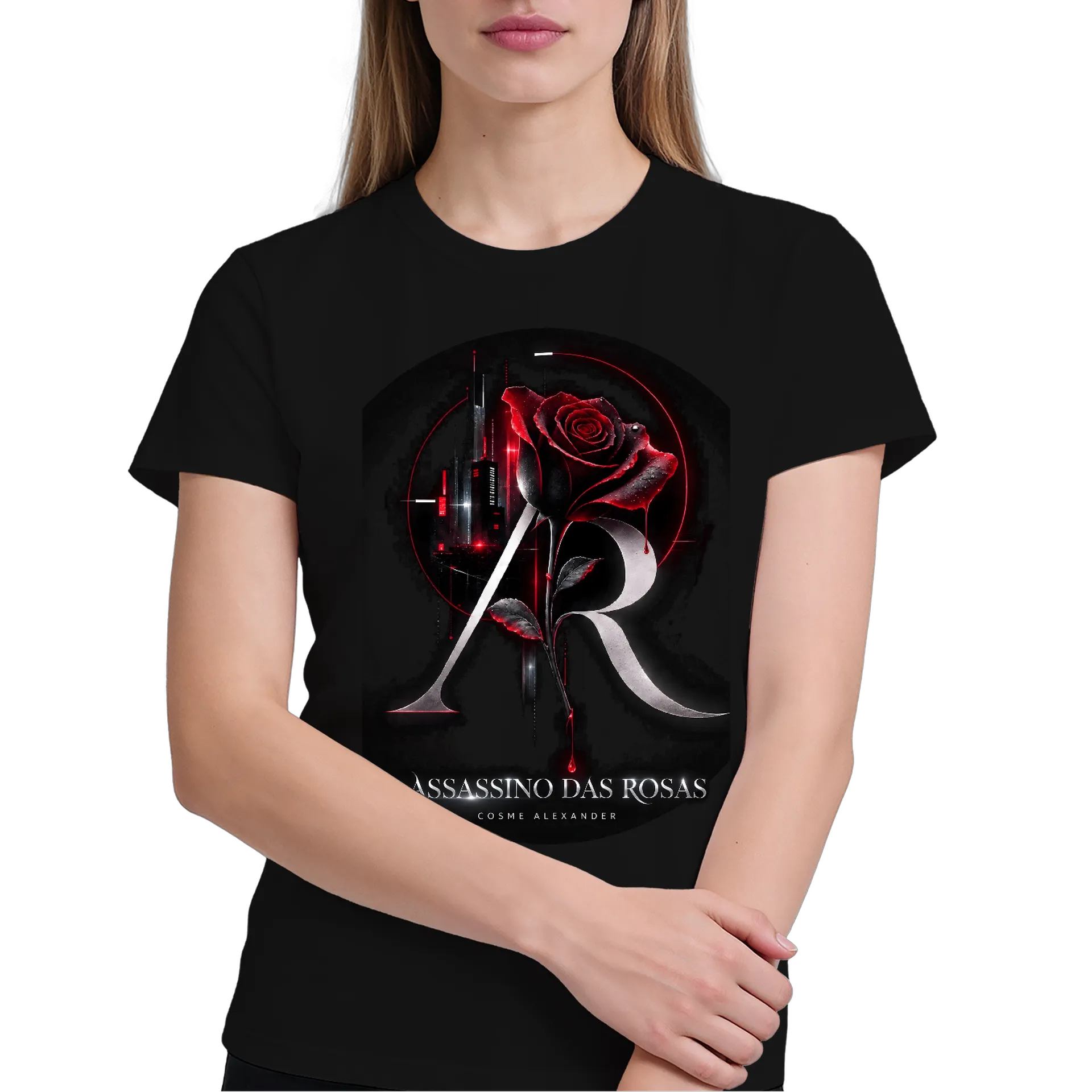 Camiseta O Assassino das Rosas Estampa Vermelha e Preta - Imagem 3